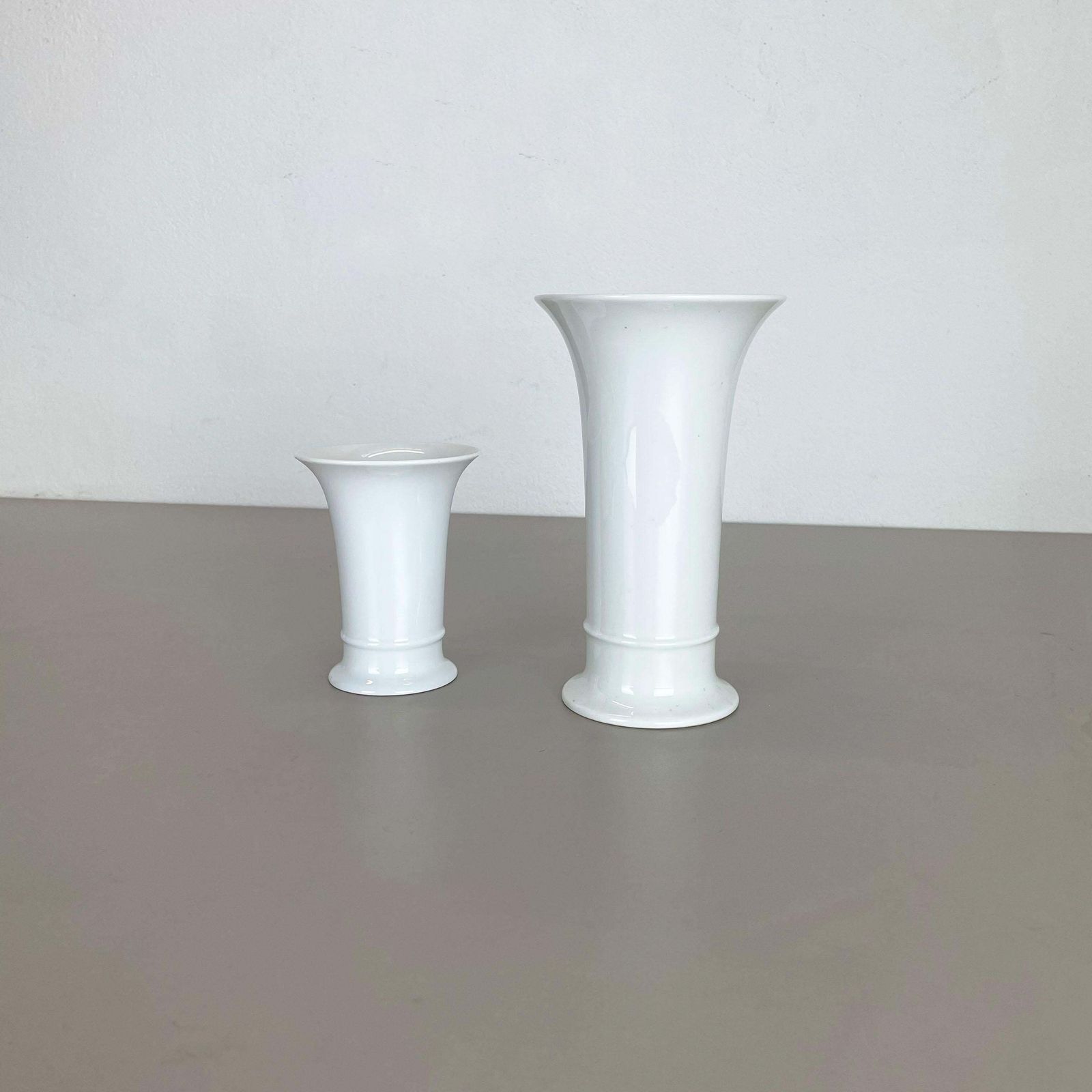 Set Of 2 Original Op Art White Porcelain Vases By Ak Kaiser, Germany, 1970s photo for sale