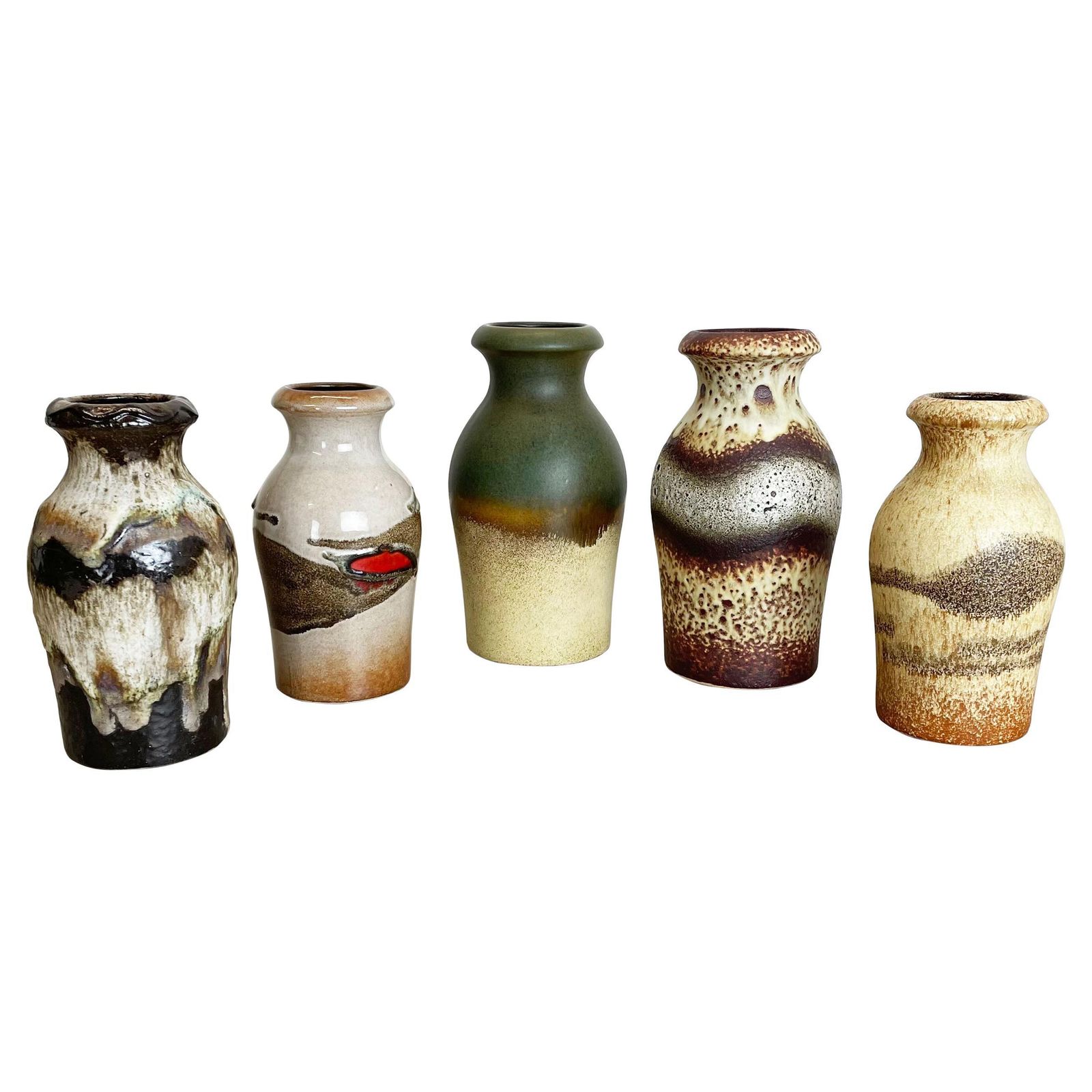 Set Of Five Vintage Pottery Fat Lava Vases Made By Scheurich, Germany, 1970s