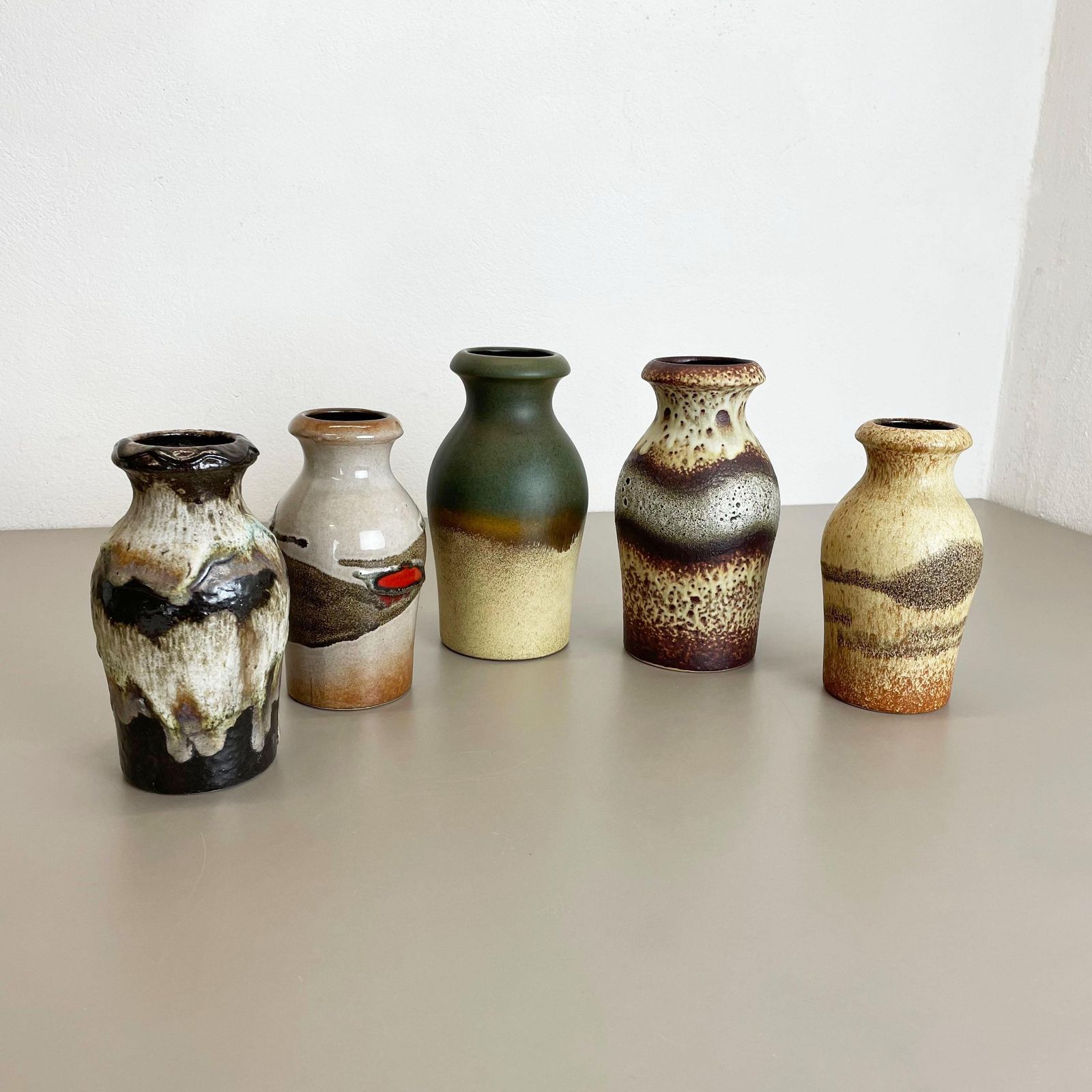 Set Of Five Vintage Pottery Fat Lava Vases Made By Scheurich, Germany, 1970s photo furniture