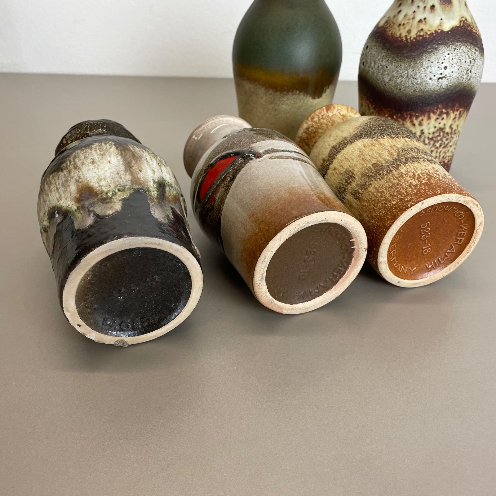 photo buy Set Of Five Vintage Pottery Fat Lava Vases Made By Scheurich, Germany, 1970s