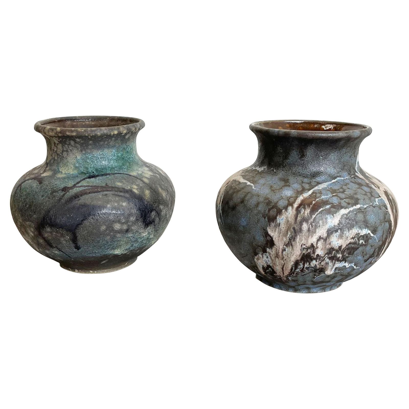 Set Of 2 Pottery Vases Fat Lava Abstract Designed By Ruscha, Germany, 1960s