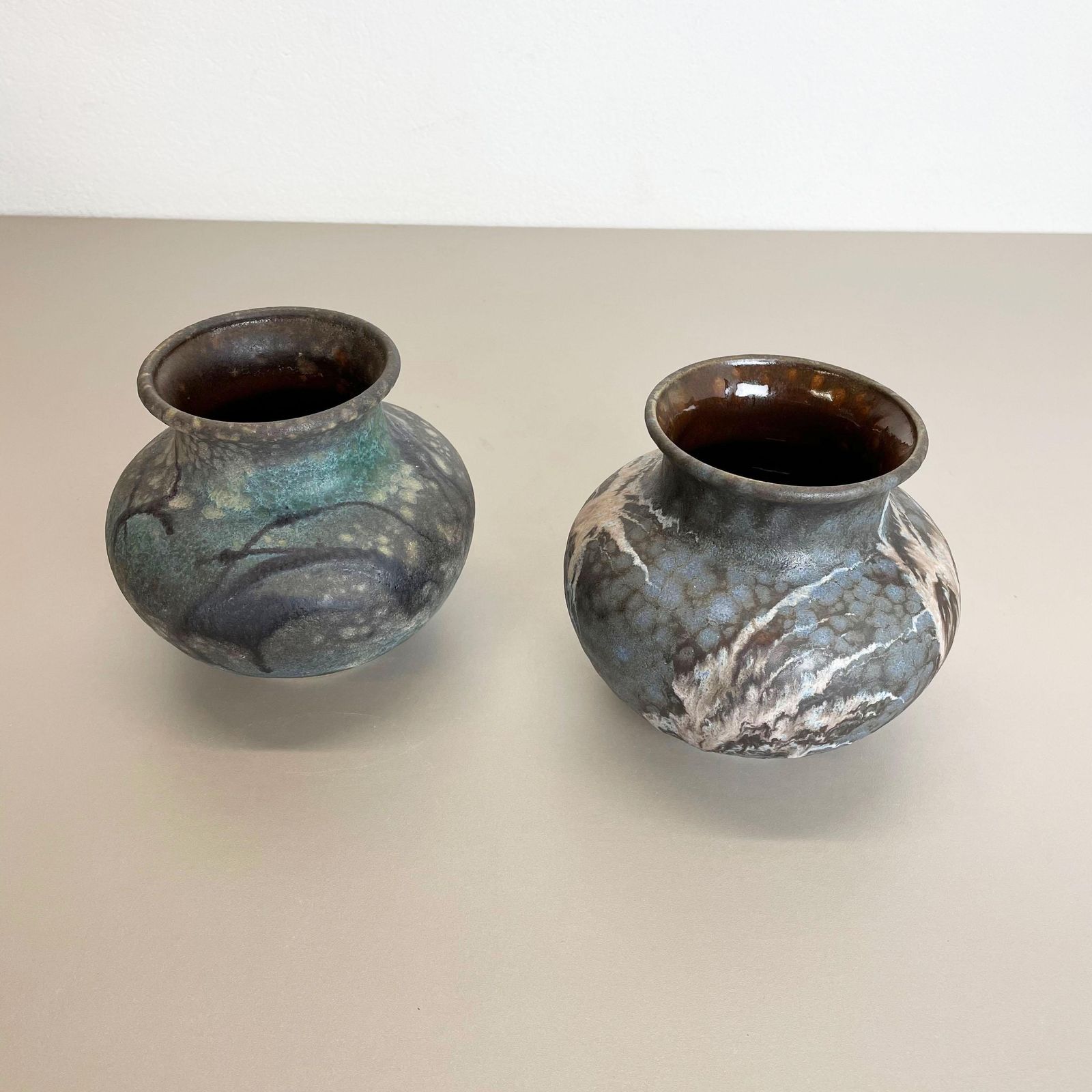 Set Of 2 Pottery Vases Fat Lava Abstract Designed By Ruscha, Germany, 1960s photo for sale