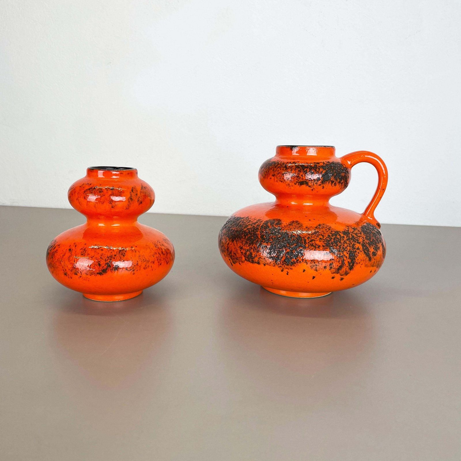 Set Of Two Pottery Fat Lava Vases "Orange" Made By Spara Ceramic, Germany 1970s photo for sale