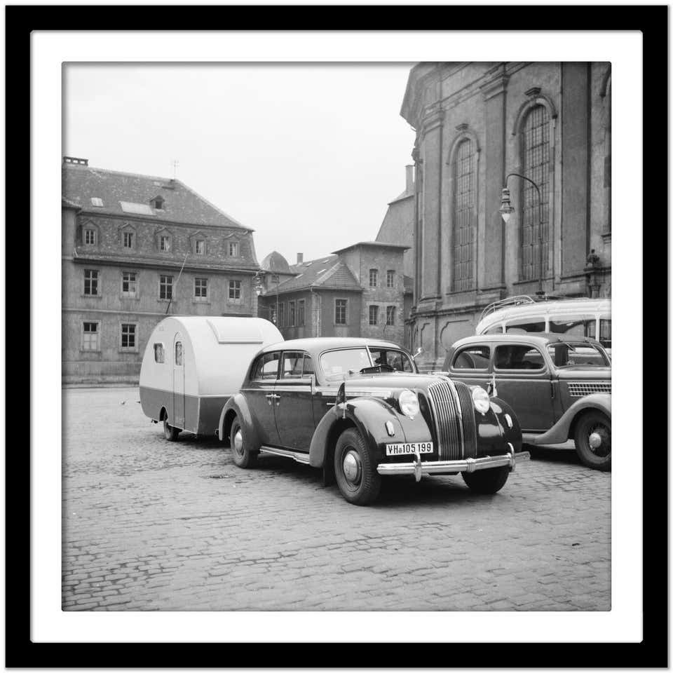 Karl Heinrich Lämmel Car, Trailer At Heiligeistkriche Church Heidelberg, Germany 1938, Printed Later 1938/2021 photo Art