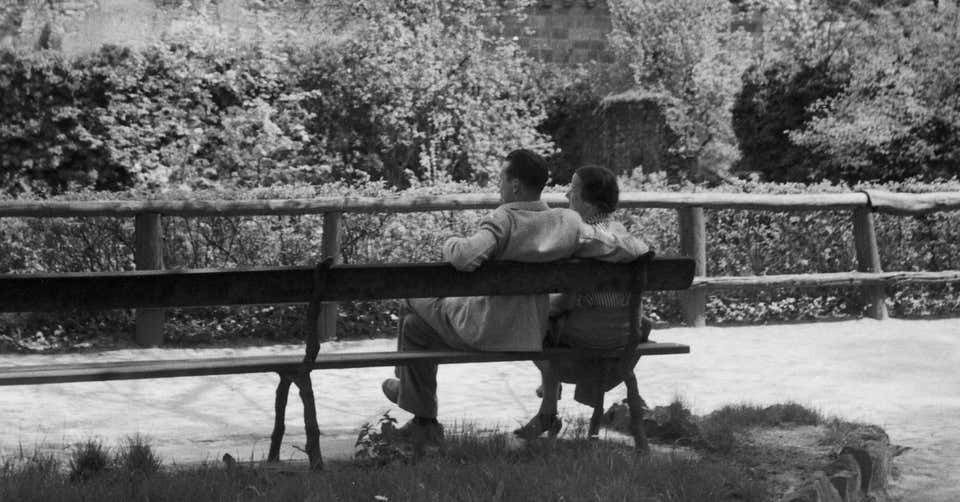 Karl Heinrich Lämmel Couple On Bench At Heidelberg Castle, Germany 1936, Printed Later 1936/2021 photo furniture
