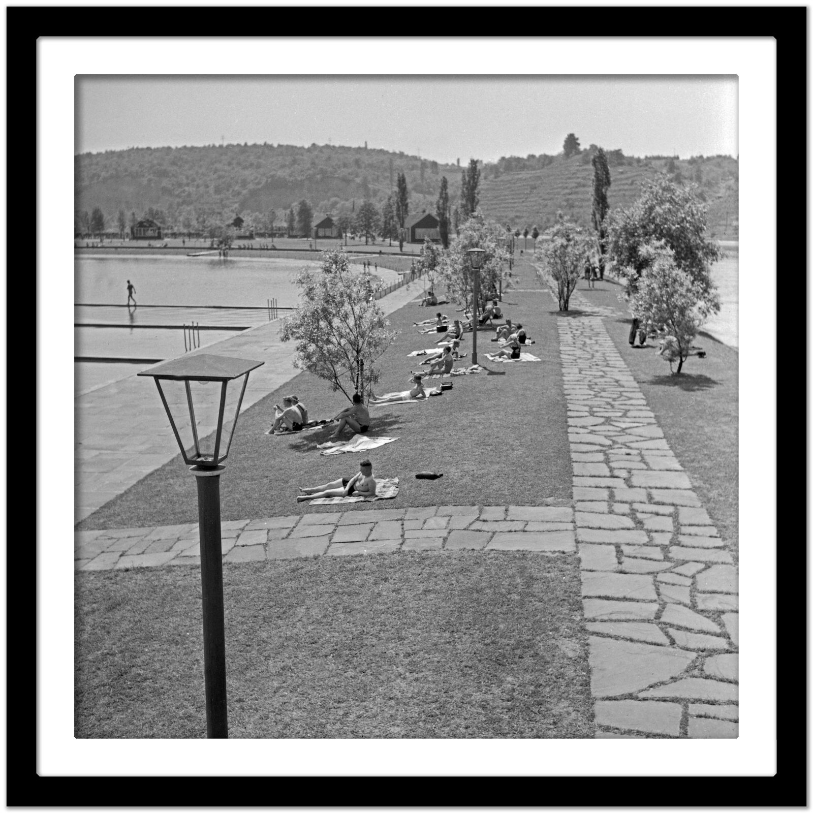 Sunbathers On The Shore Of Max Eyth Lake, Stuttgart Germany 1935, Printed Later photo Art