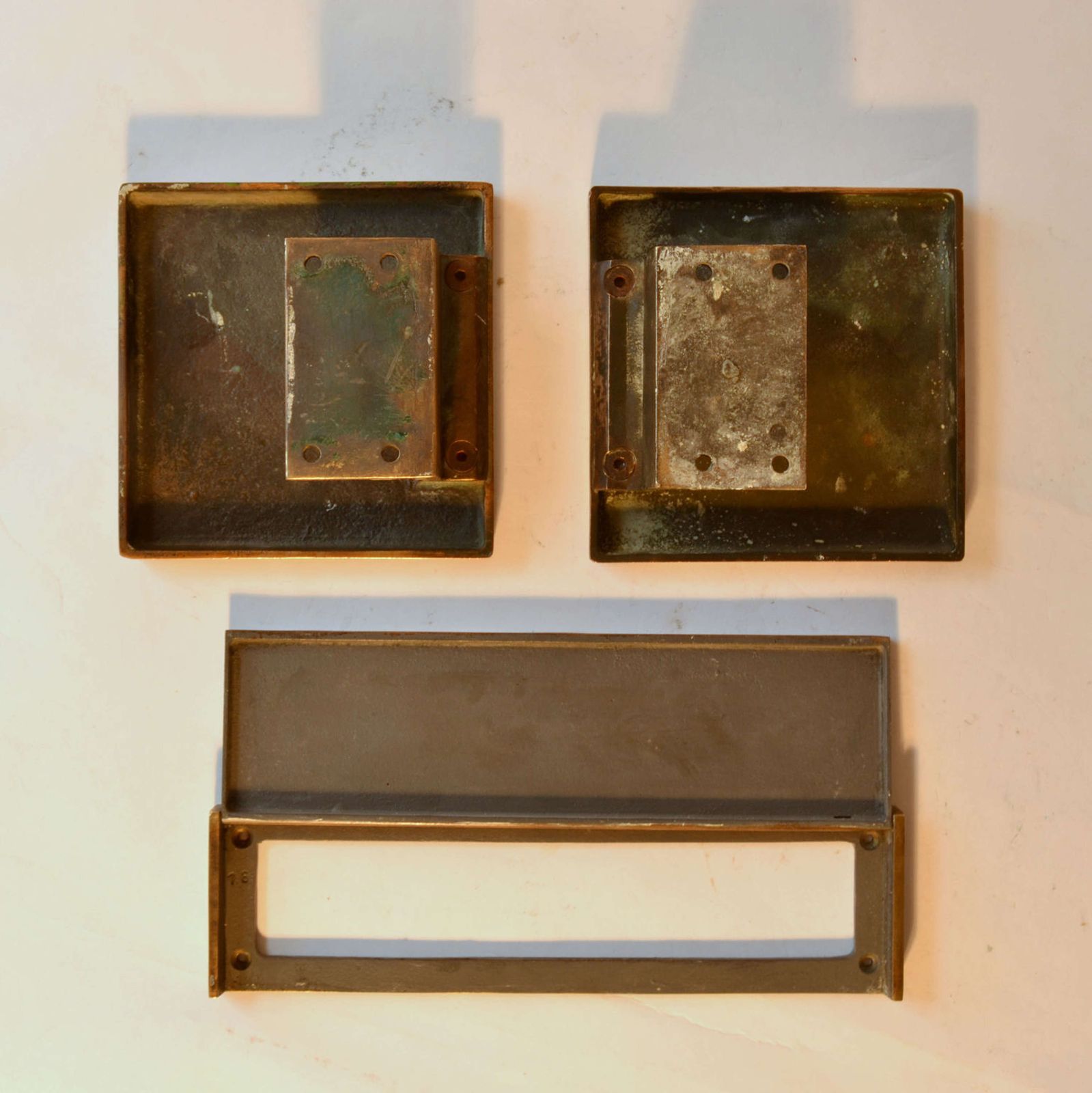 Pair Of Square Bronze Motif Door Handles And Letterbox photo 1950.0