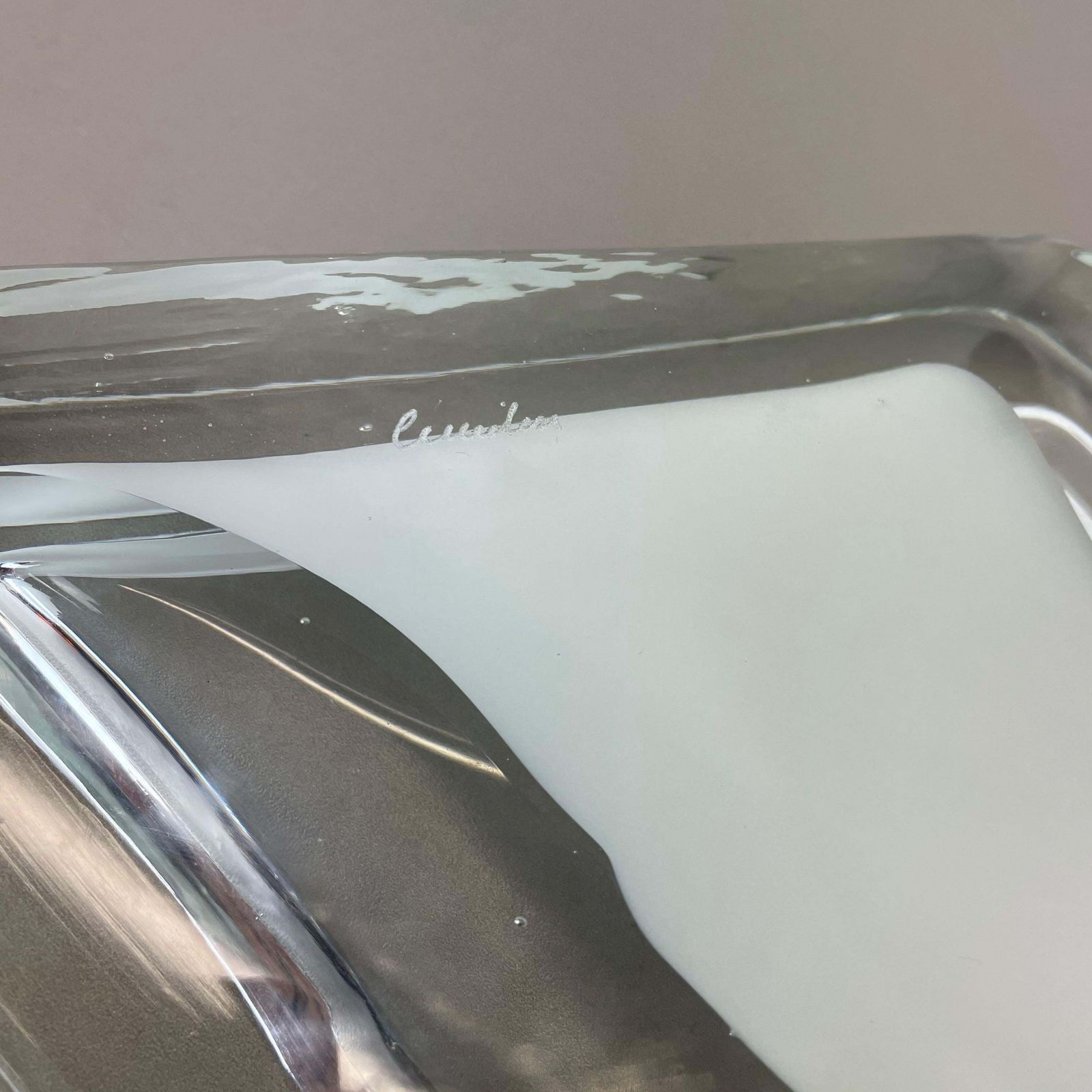 photo vintage New Old Stock 3.4kg Murano Ice Glass Shell Bowl Antonio Da Ros Cenedese, 1970