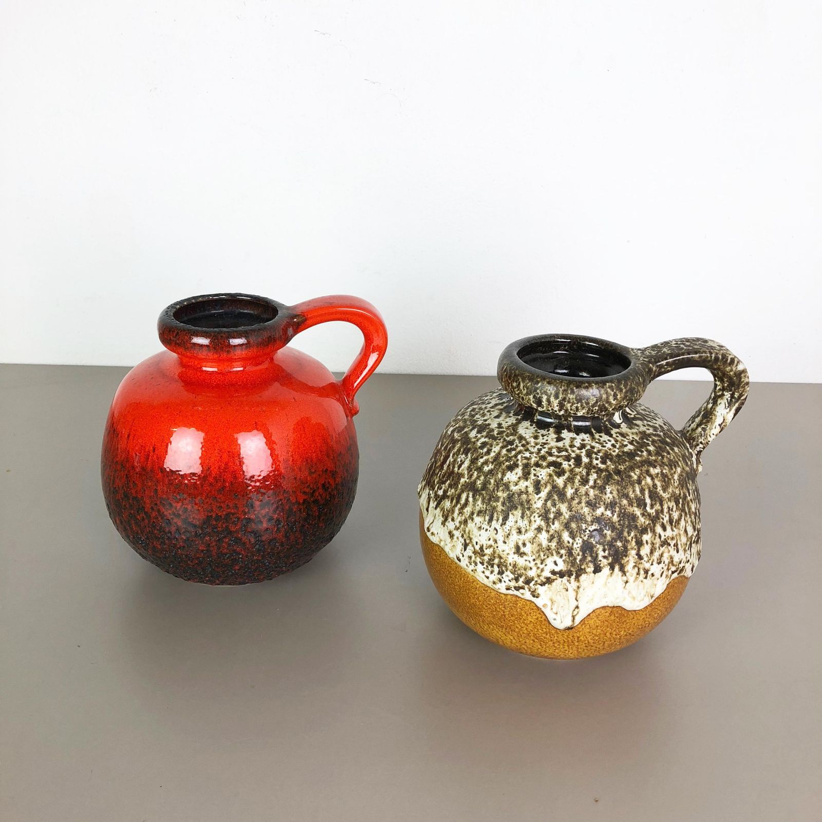 Set Of Two Pottery Fat Lava Vases Model "484 21" Made By Scheurich Germany 1970s photo furniture