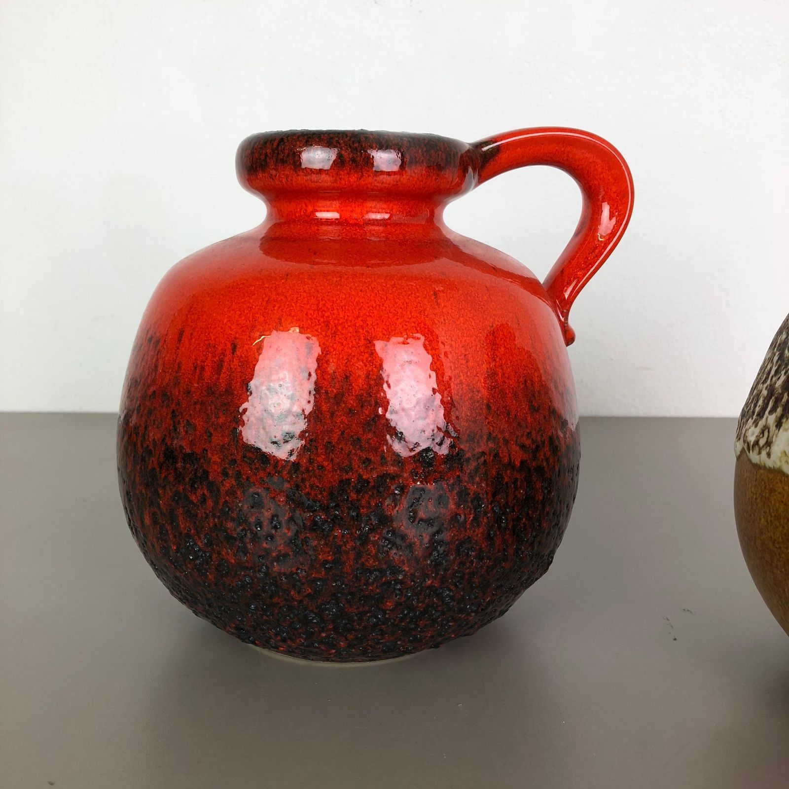 Set Of Two Pottery Fat Lava Vases Model "484 21" Made By Scheurich Germany 1970s photo for sale