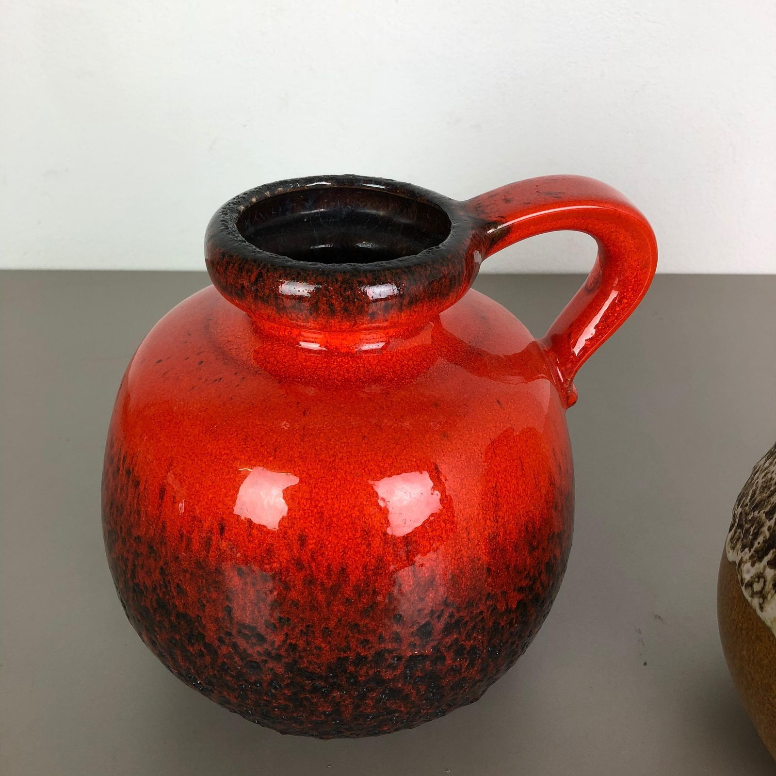 Set Of Two Pottery Fat Lava Vases Model "484 21" Made By Scheurich Germany 1970s photo vintage