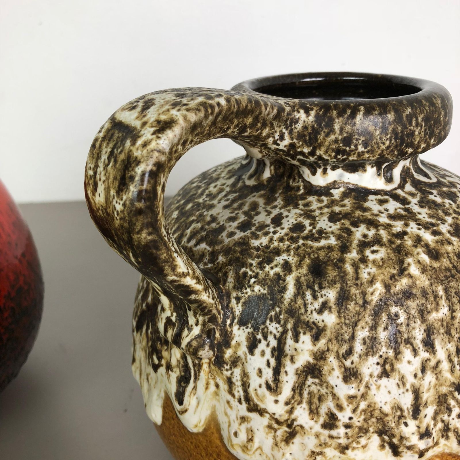 Home Decor Set Of Two Pottery Fat Lava Vases Model "484 21" Made By Scheurich Germany 1970s photo