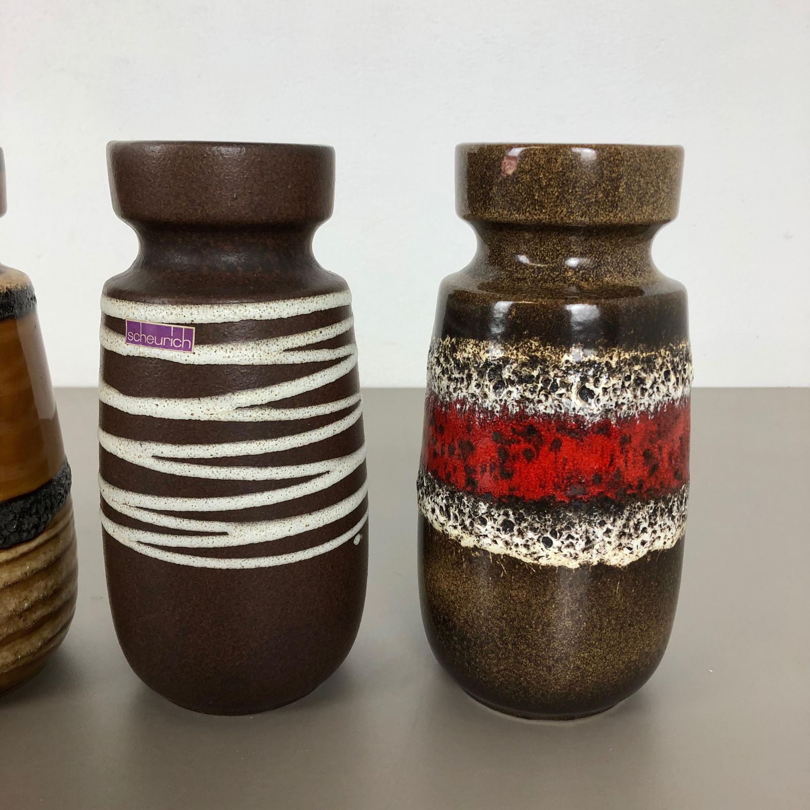Home Decor Set Of Four Vintage Pottery Fat Lava "242 22" Vases Made By Scheurich, Germanyset Of Four Vintage Pottery Fat Lava "242 22" Vases Made By Scheurich, G photo