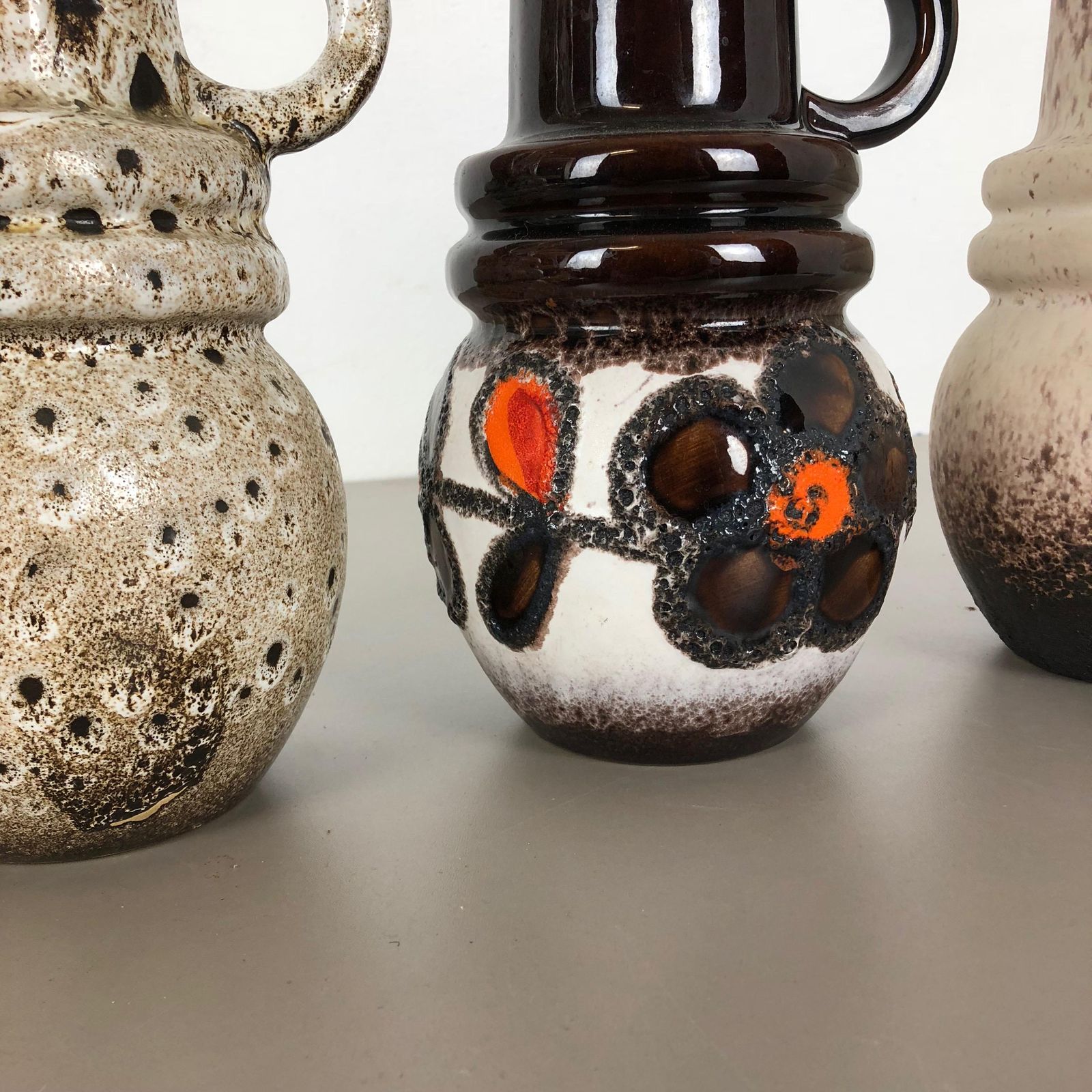 Set Of Three 1970s Pottery Fat Lava "Vienna" Vases Made By Scheurich, Germany photo vinterior