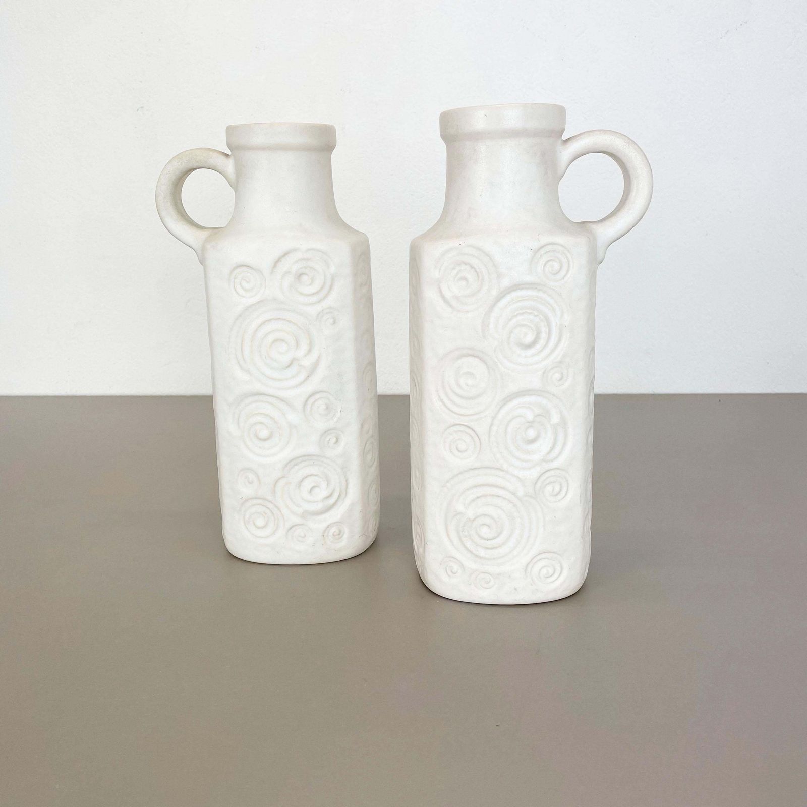 Set Of Two Pottery Fat Lava Vases Jura "482 28" Made By Scheurich, Germany 1970s photo for sale