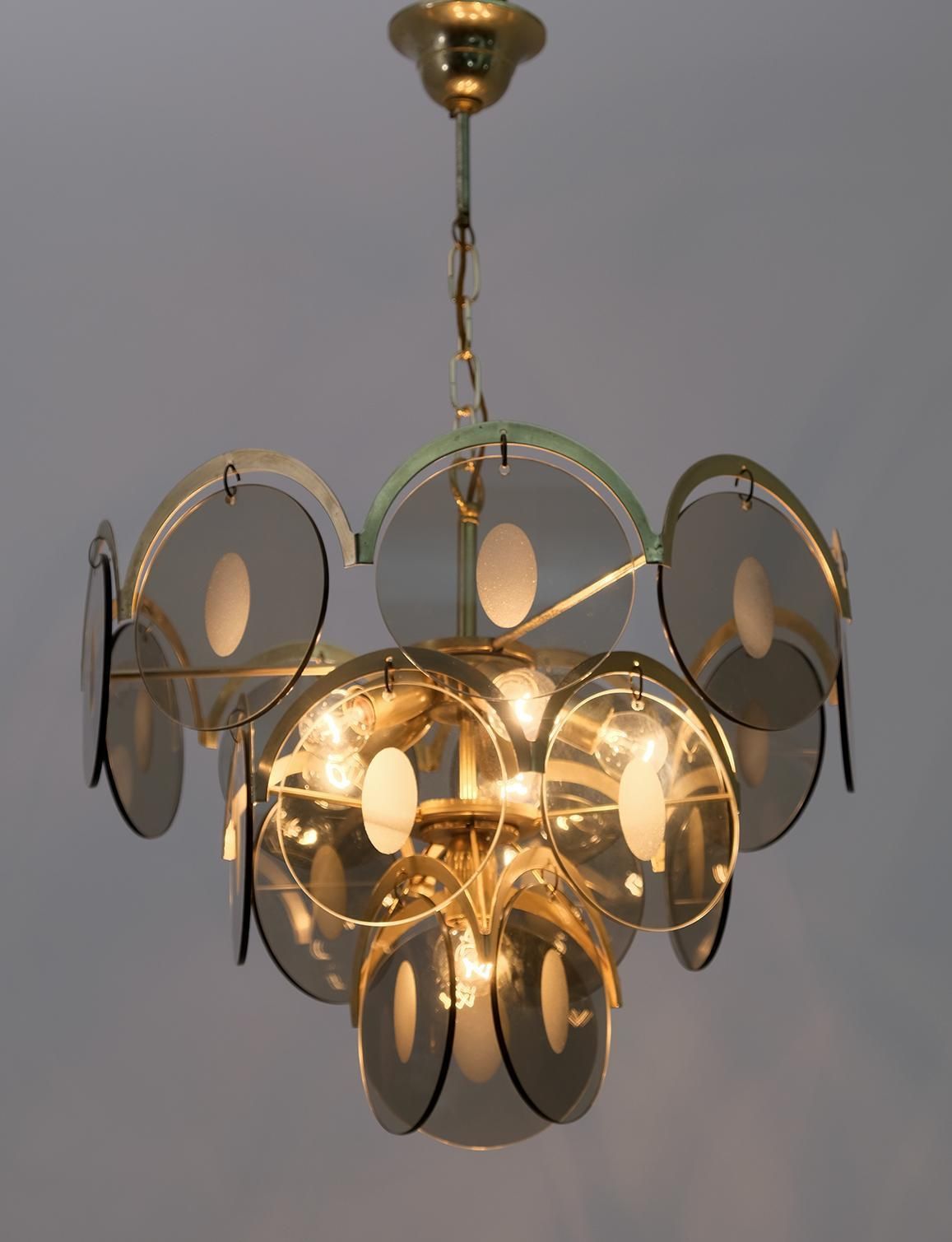 Gino Vistosi Mid Century Modern Amber Glass And Brass Chandelier photo buy
