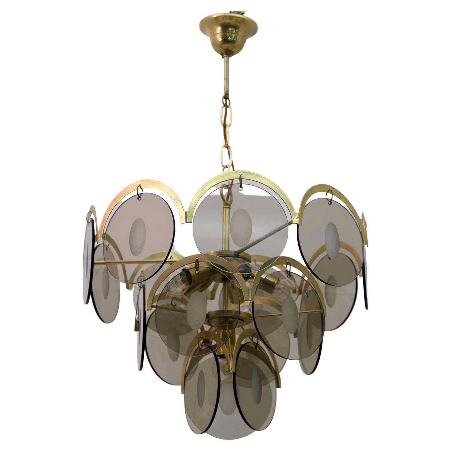photo furniture Gino Vistosi Mid Century Modern Amber Glass And Brass Chandelier