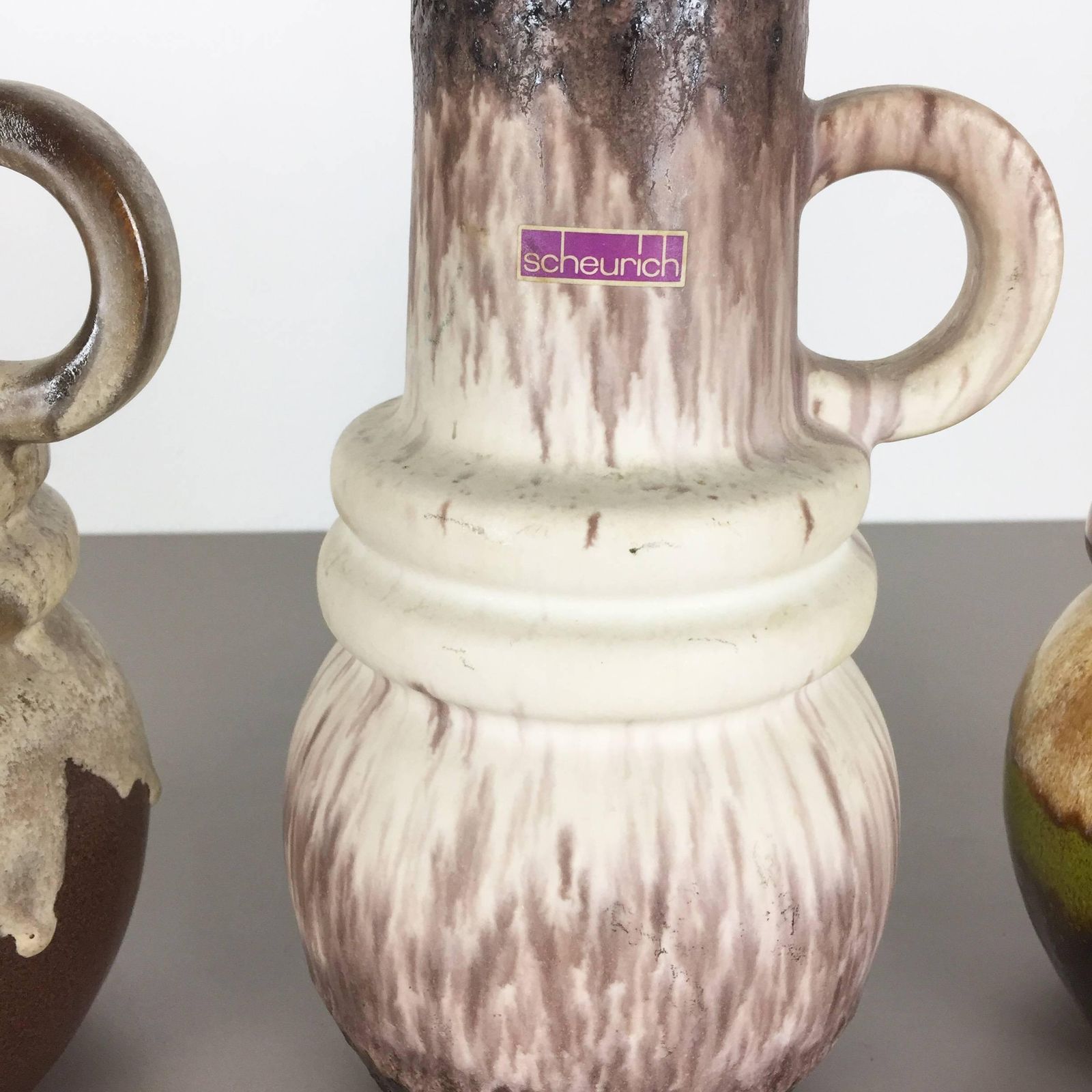 Set Of Three 1970s Pottery Fat Lava Vienna Vases Made By Scheurich Germany photo vinterior