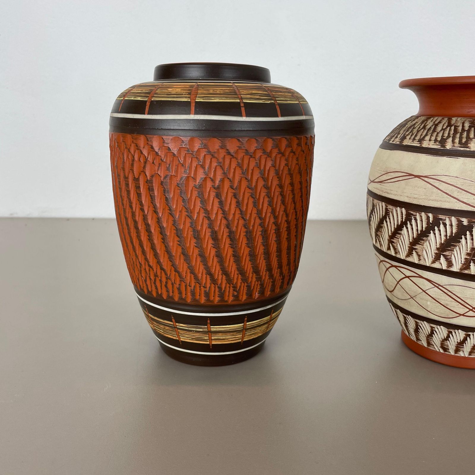 Set Of 3 Abstract Ceramic Pottery Vases By Eiwa / Akru Ceramics, Germany, 1950s photo Home Decor