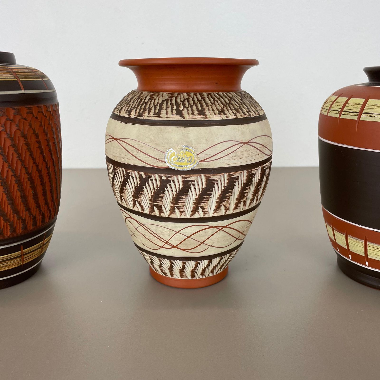 Set Of 3 Abstract Ceramic Pottery Vases By Eiwa / Akru Ceramics, Germany, 1950s photo 523.0