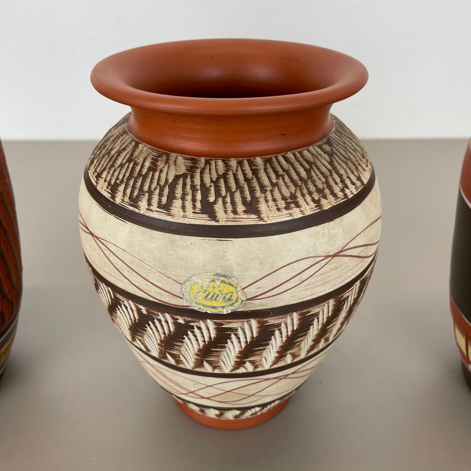 Set Of 3 Abstract Ceramic Pottery Vases By Eiwa / Akru Ceramics, Germany, 1950s photo vinterior