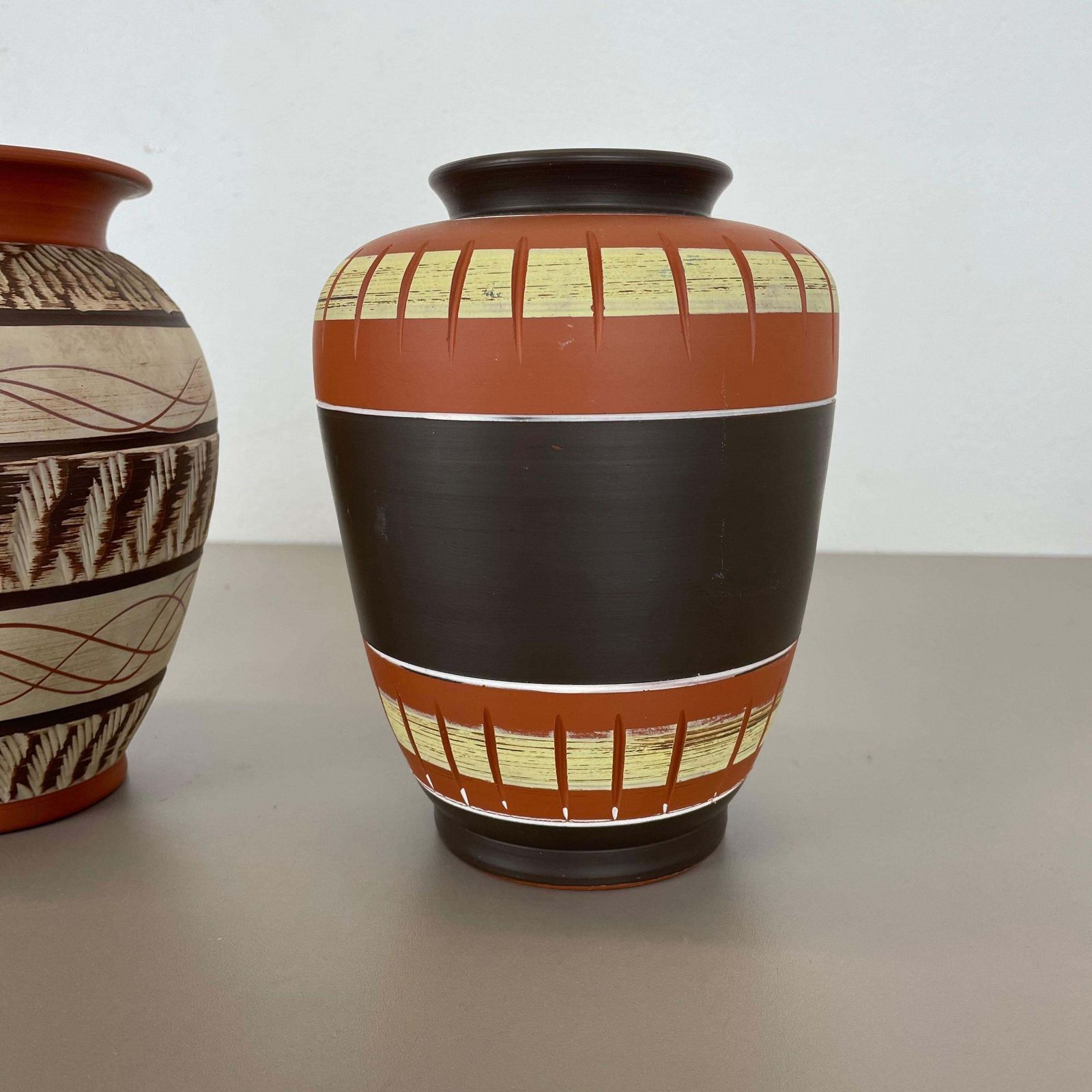Set Of 3 Abstract Ceramic Pottery Vases By Eiwa / Akru Ceramics, Germany, 1950s photo vintage