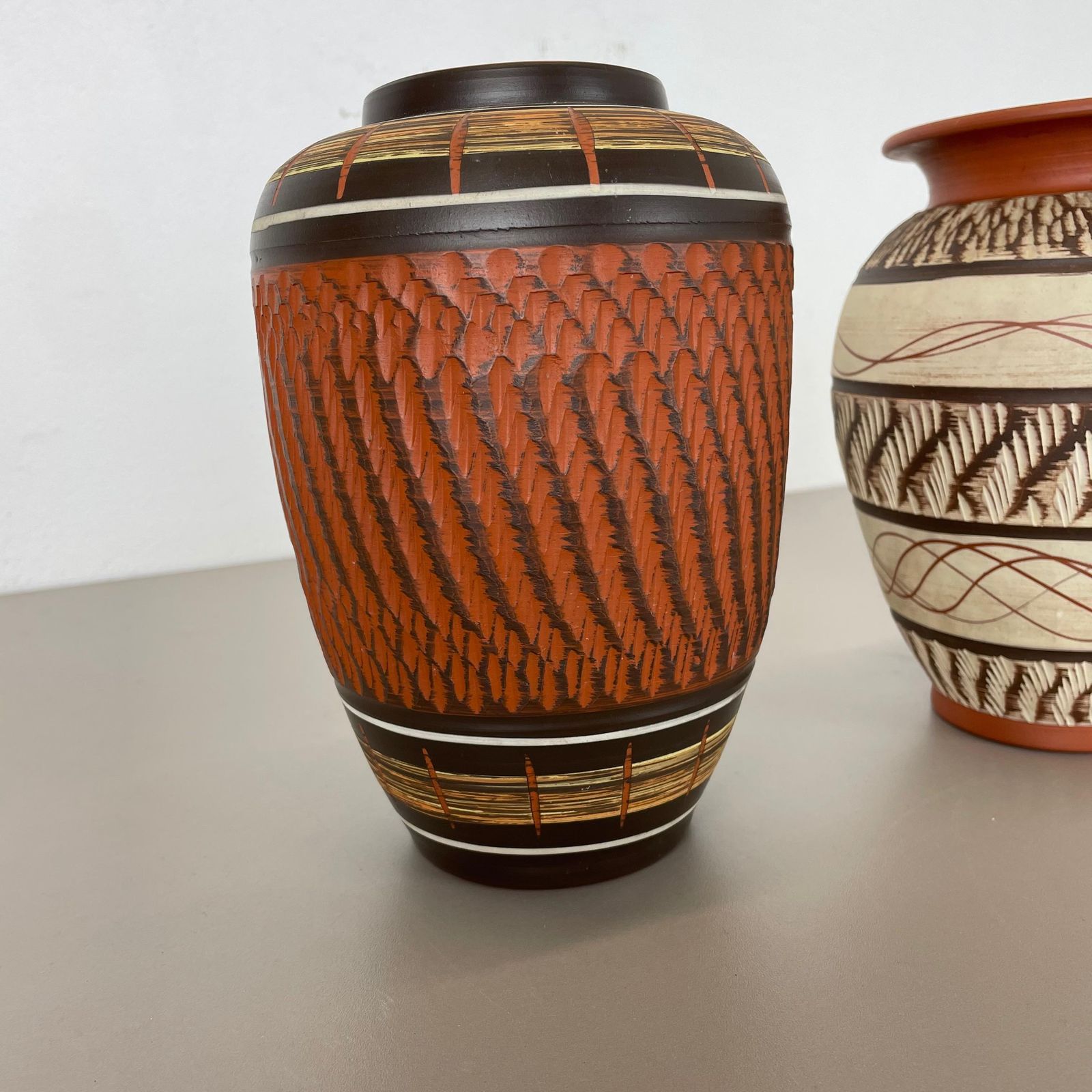Home Decor Set Of 3 Abstract Ceramic Pottery Vases By Eiwa / Akru Ceramics, Germany, 1950s photo