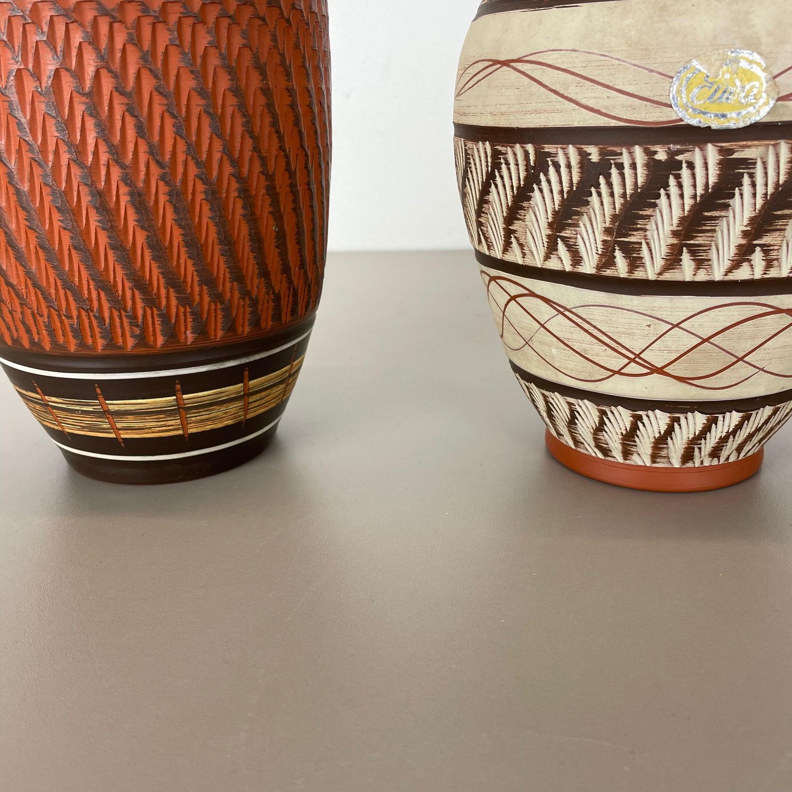 photo vinterior Set Of 3 Abstract Ceramic Pottery Vases By Eiwa / Akru Ceramics, Germany, 1950s