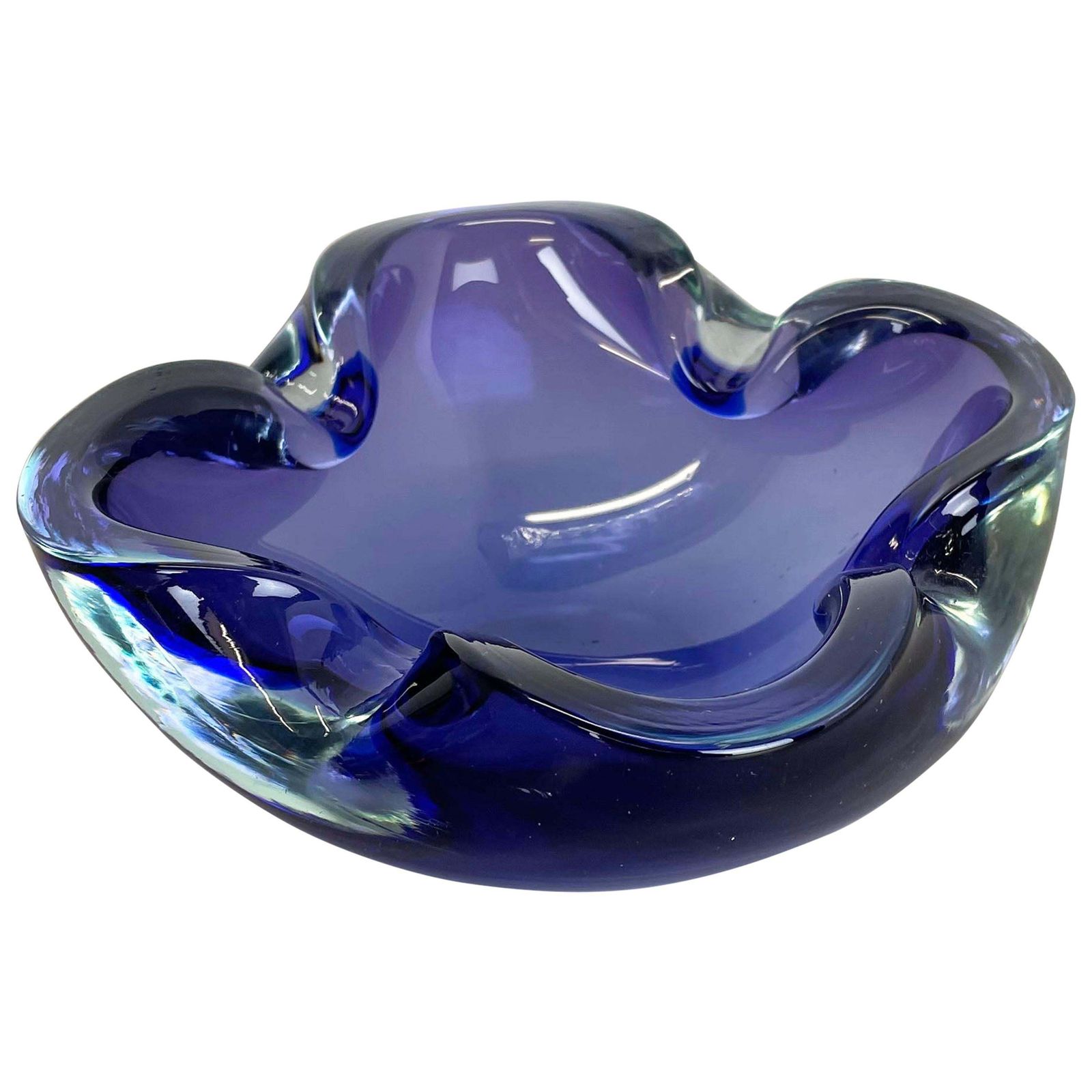 Heavy Murano Glass "Blue" Bowl Element Shell Ashtray Murano, Italy, 1970s photo furniture