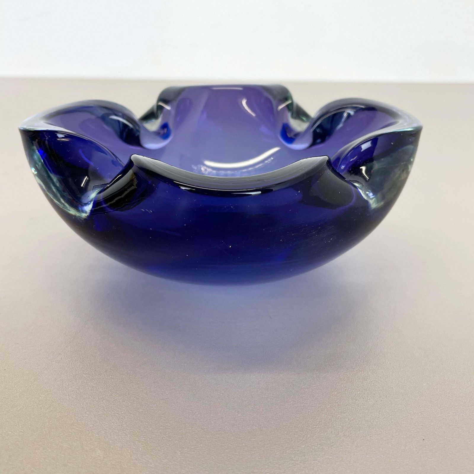 photo for sale Heavy Murano Glass "Blue" Bowl Element Shell Ashtray Murano, Italy, 1970s