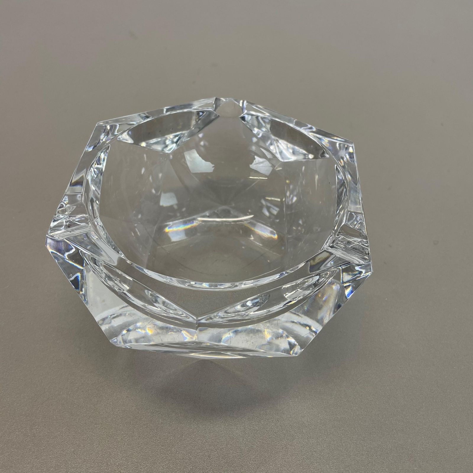 Heavy Crystal "Diamond" Glass Ashtray By Val Saint Lambert, Belgium, 1970s