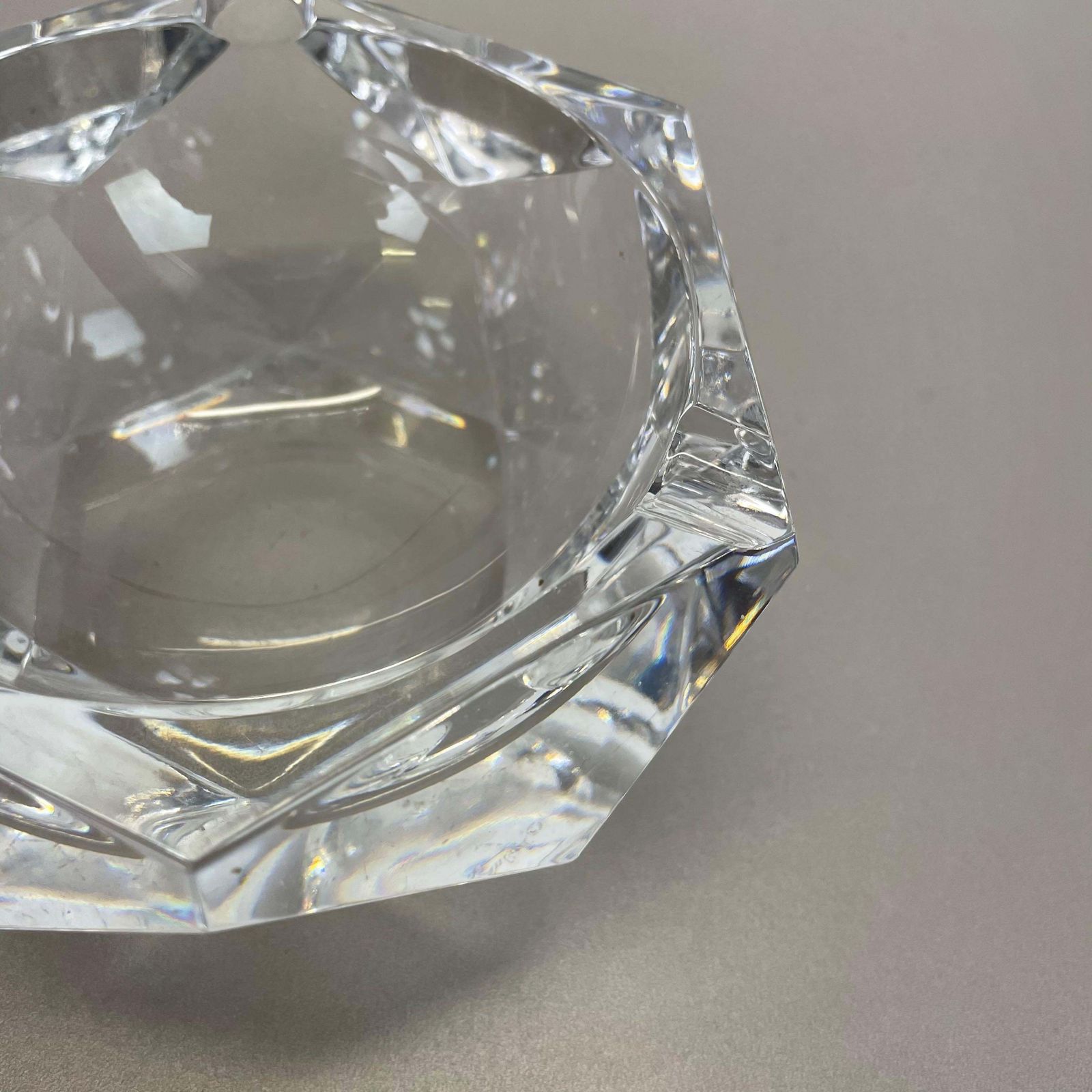 Heavy Crystal "Diamond" Glass Ashtray By Val Saint Lambert, Belgium, 1970s photo 482.0