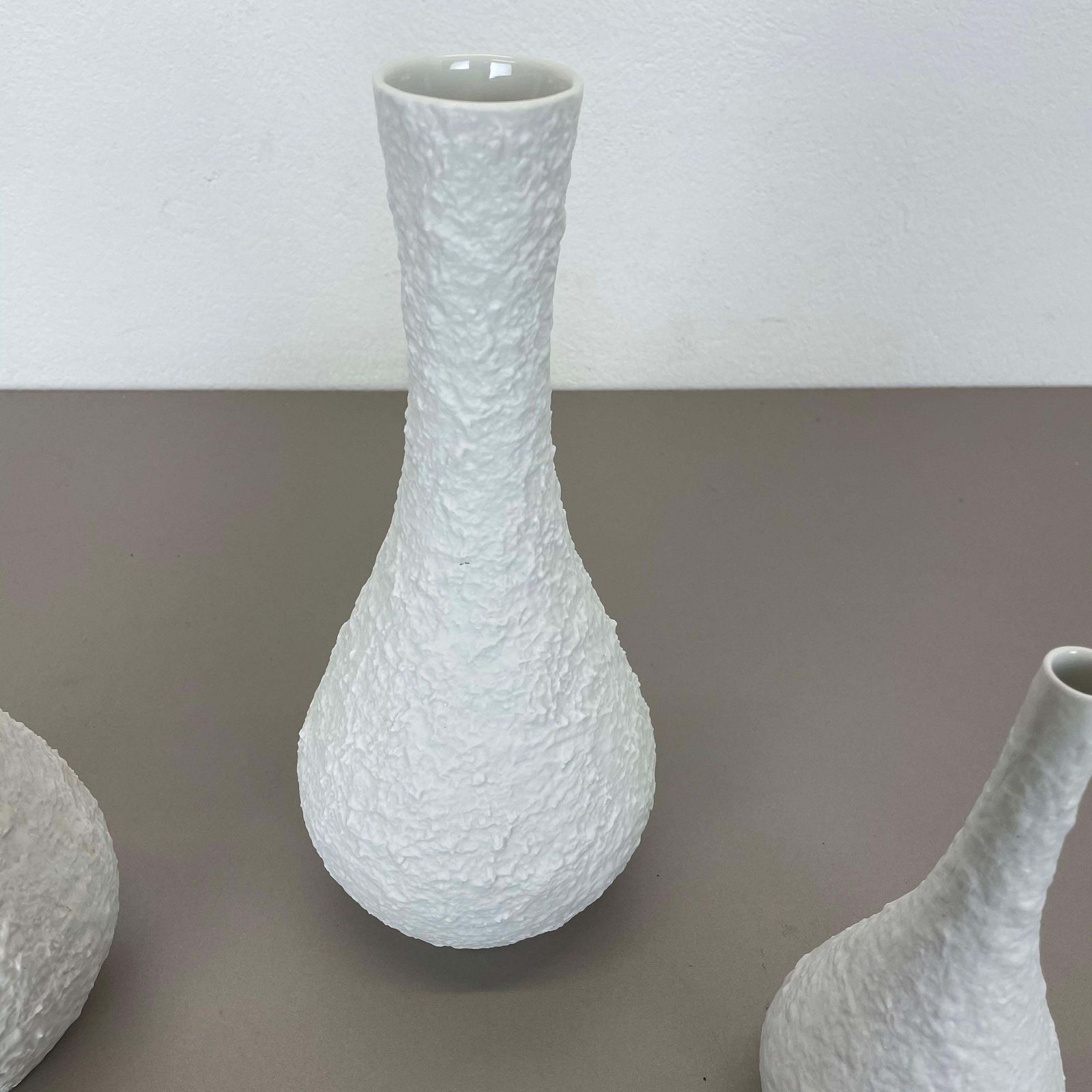 Set Of 3 Op Art Biscuit Porcelain Vases By Edelstein Bavaria, Germany, 1970s photo buy
