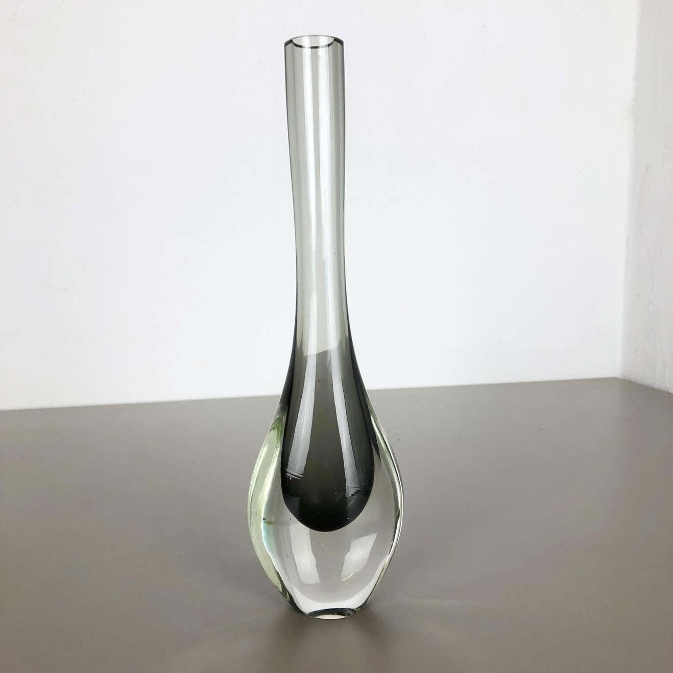 Rare Grey 1960s Murano Glass Sommerso Single Stem Vase By Flavio Poli, Italy