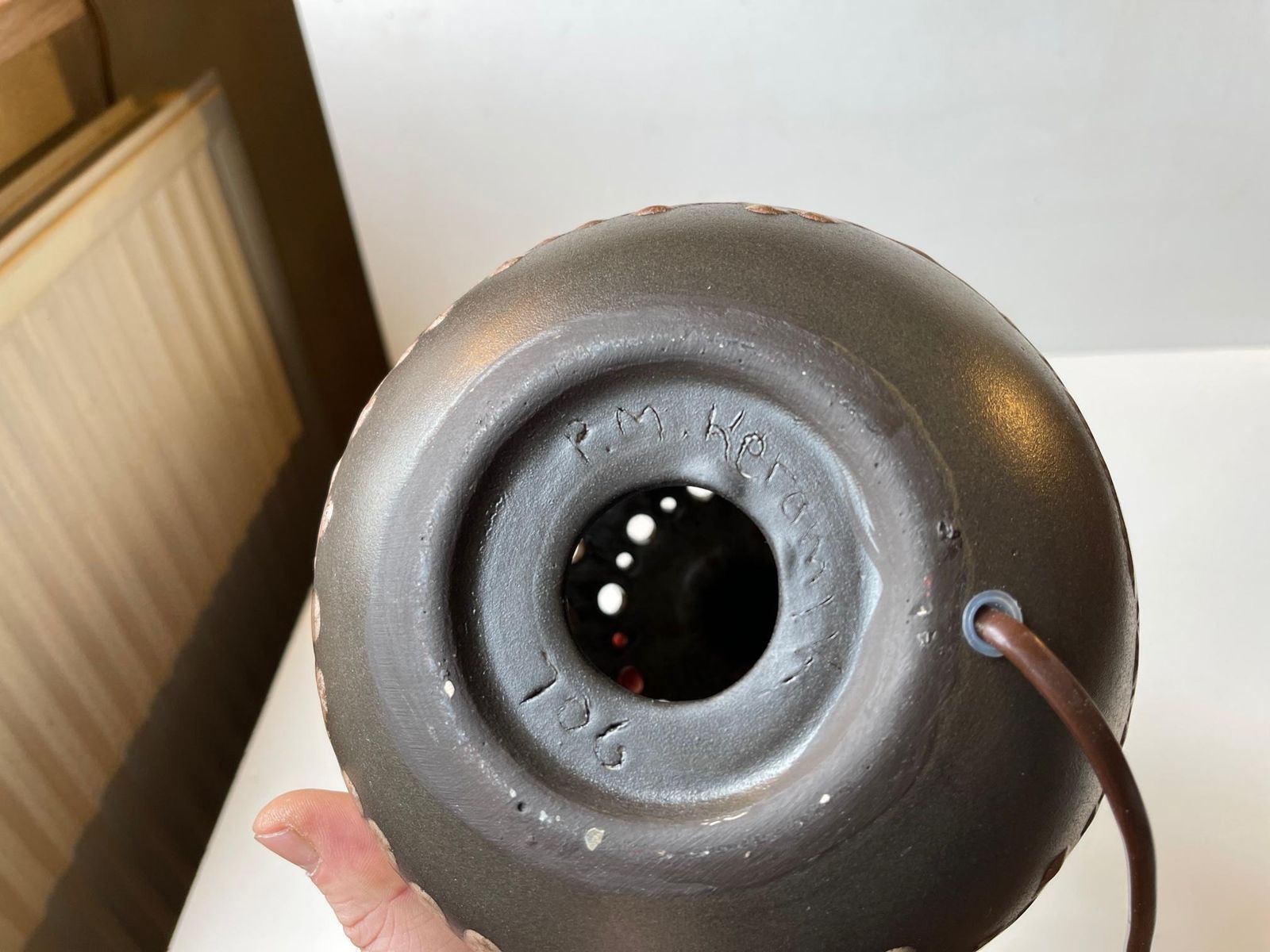 photo for sale Spherical Scandinavian Modern Pottery Table Lamp, 1970s