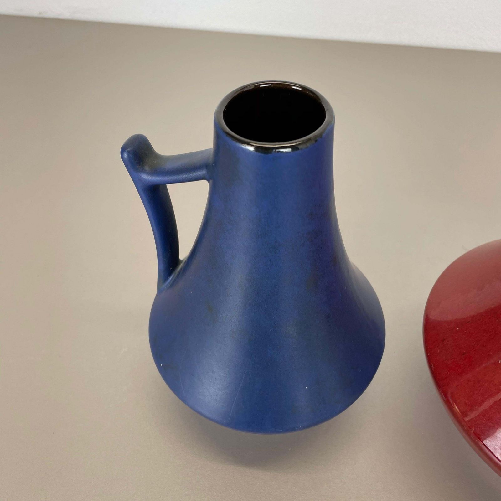 Set Of Two Pottery Fat Lava Vases "Black Red" By Jopeko, Germany, 1970s photo vintage