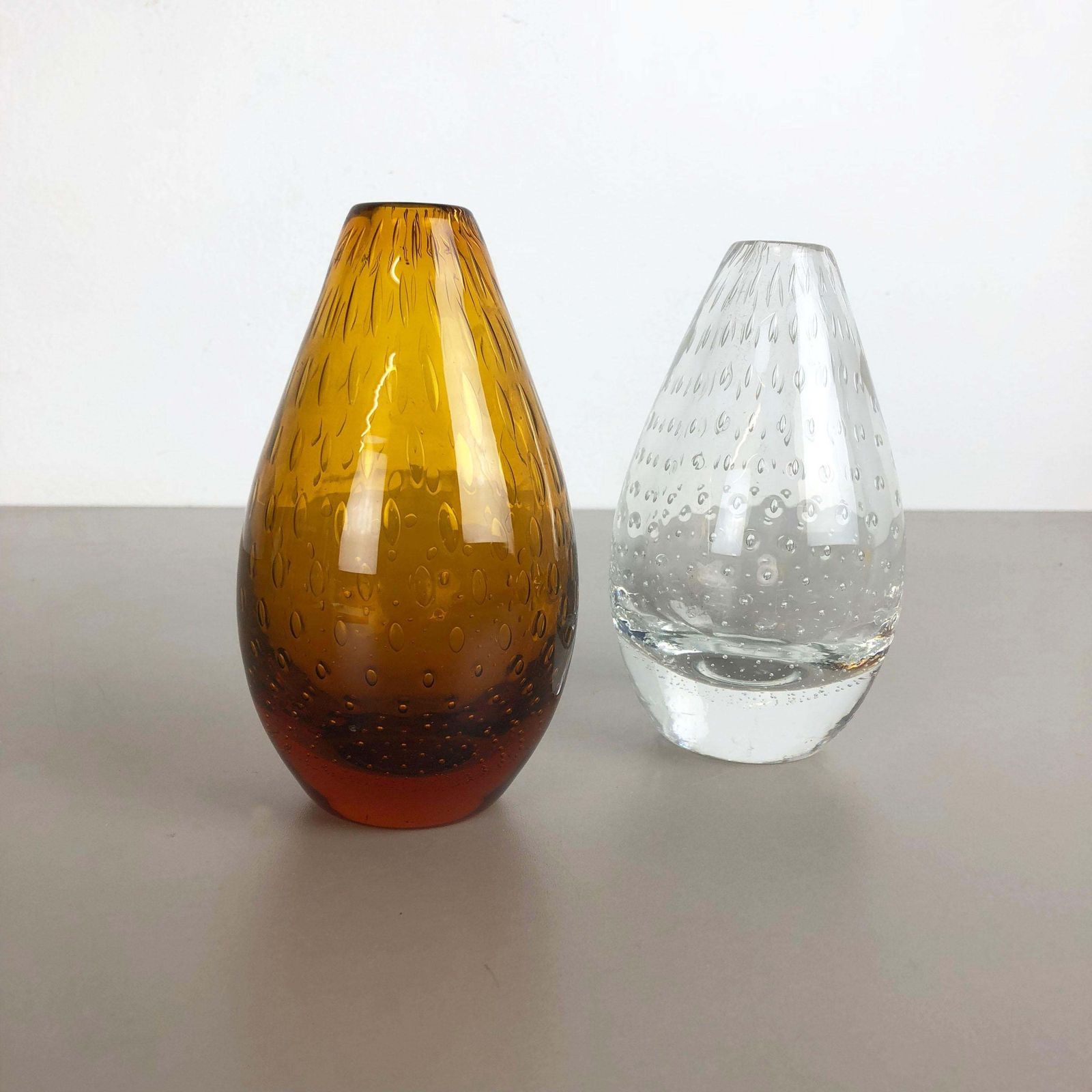 Set Of 2 Vintage Bubble Glass Vase By Hirschberg, Germany, 1970s photo for sale