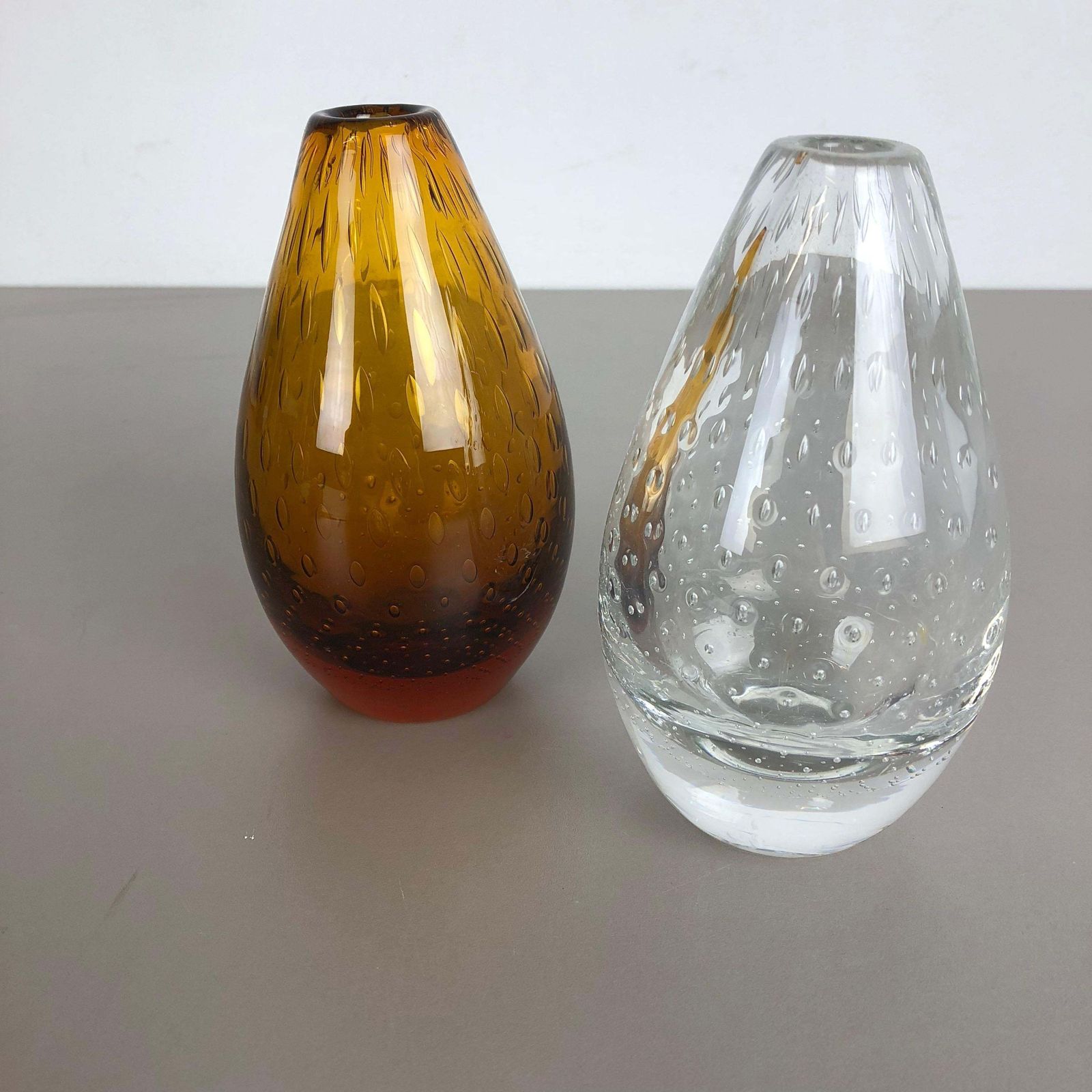 Set Of 2 Vintage Bubble Glass Vase By Hirschberg, Germany, 1970s photo Home Decor