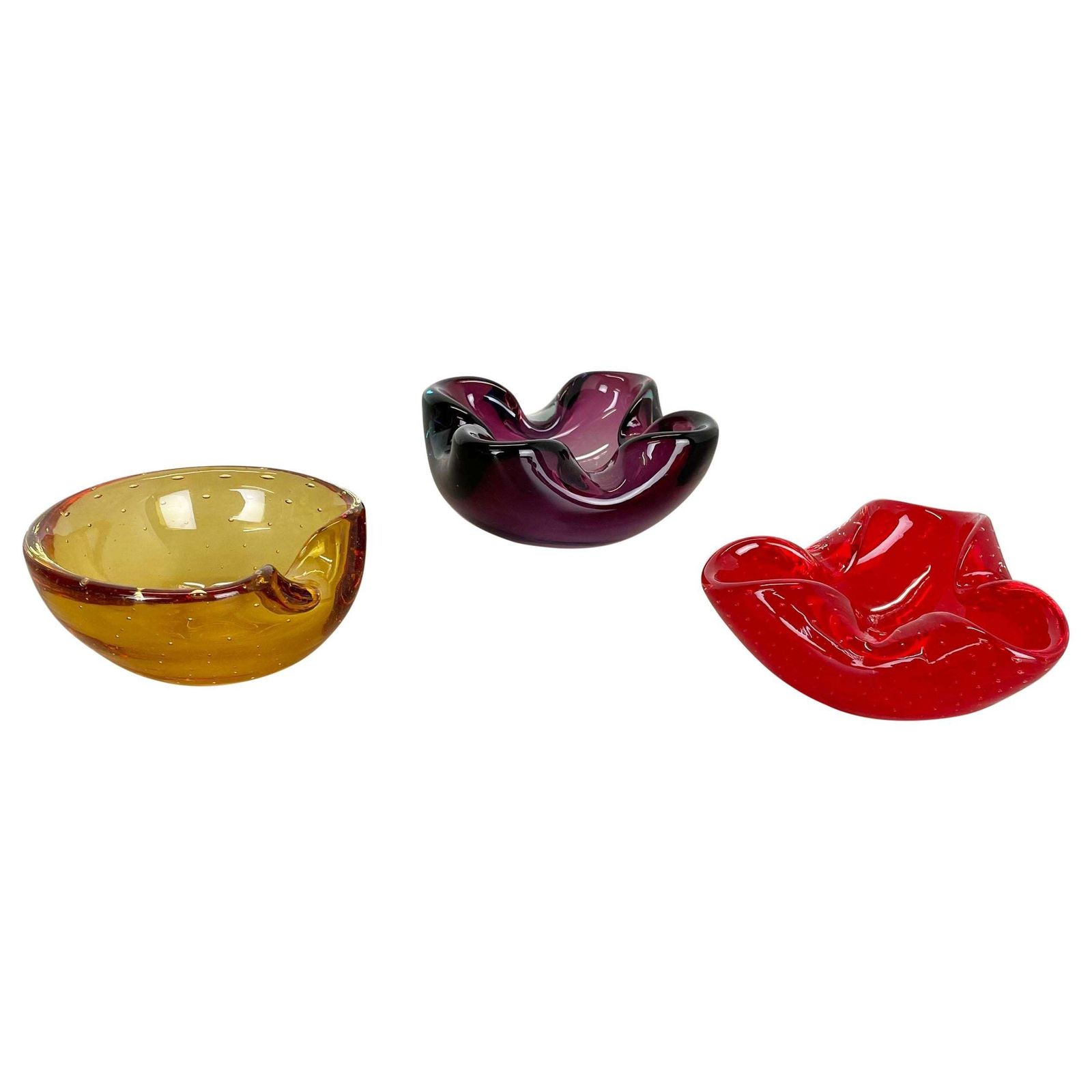 Set Of 3 Murano Glass Sommerso Bowl Shells Ashtray Element, Italy, 1970s photo furniture