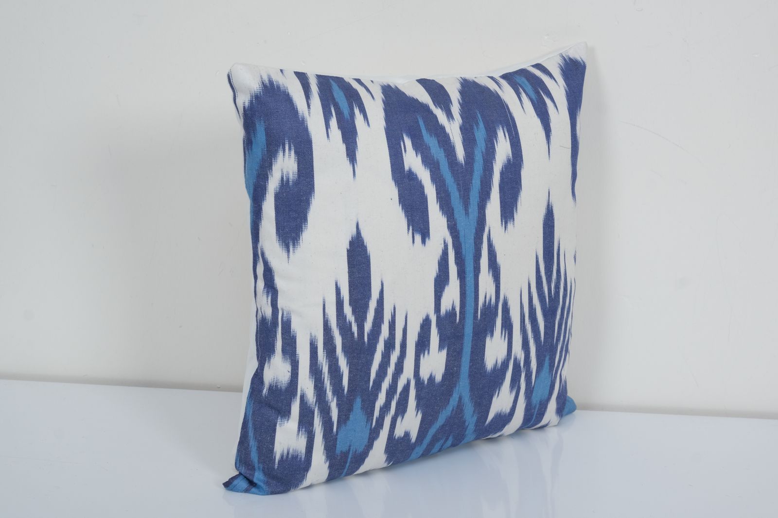 Ethnic Ikat Chevron Pillowcase Blue Square Pillow Uzbek Ikat Pillow Ikat Fabric 35x35 Cm photo furniture