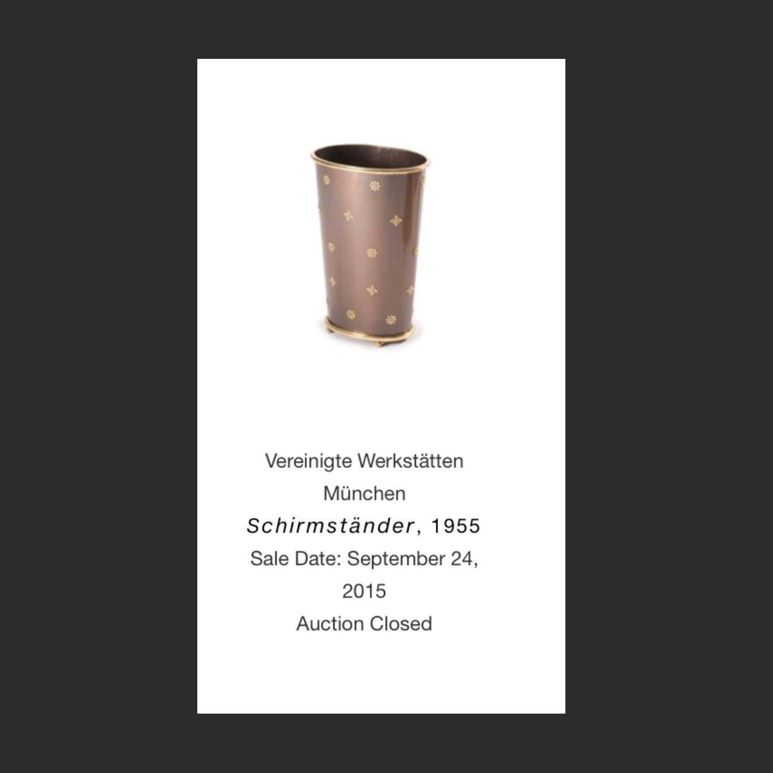 Original 1950s Copper Umbrella Stand By Vereinigte Werkstätten München, Germany photo for sale
