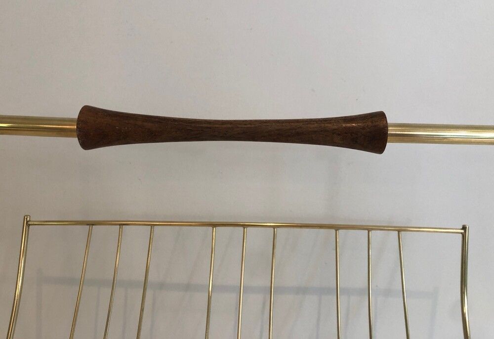 In The Style Of Cesare Lacca Brass And Wood Magazine Rack photo buy