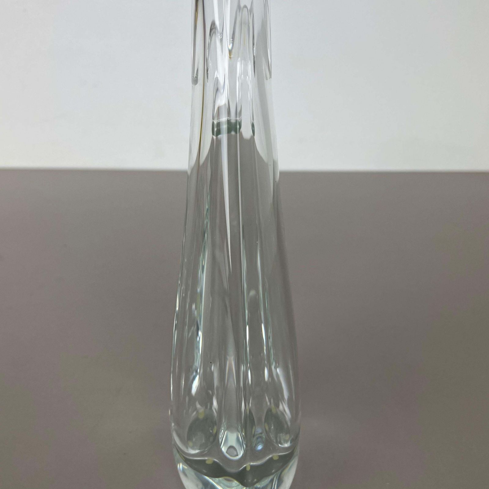 604.0 Large Floral Crystal Glass Shell Bowl By Art Vannes Flavio Poli France 1970s photo