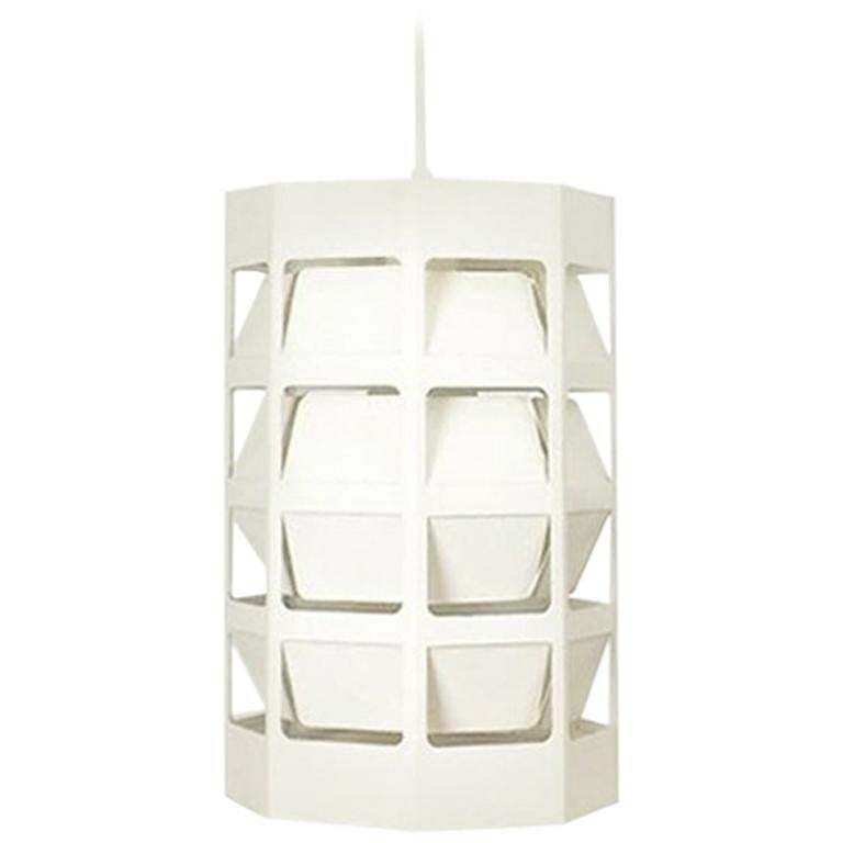 Scandinavian Cubic White Metal Hanging Lamp "Lyskurv" By Louis Poulsen, 1960s photo furniture