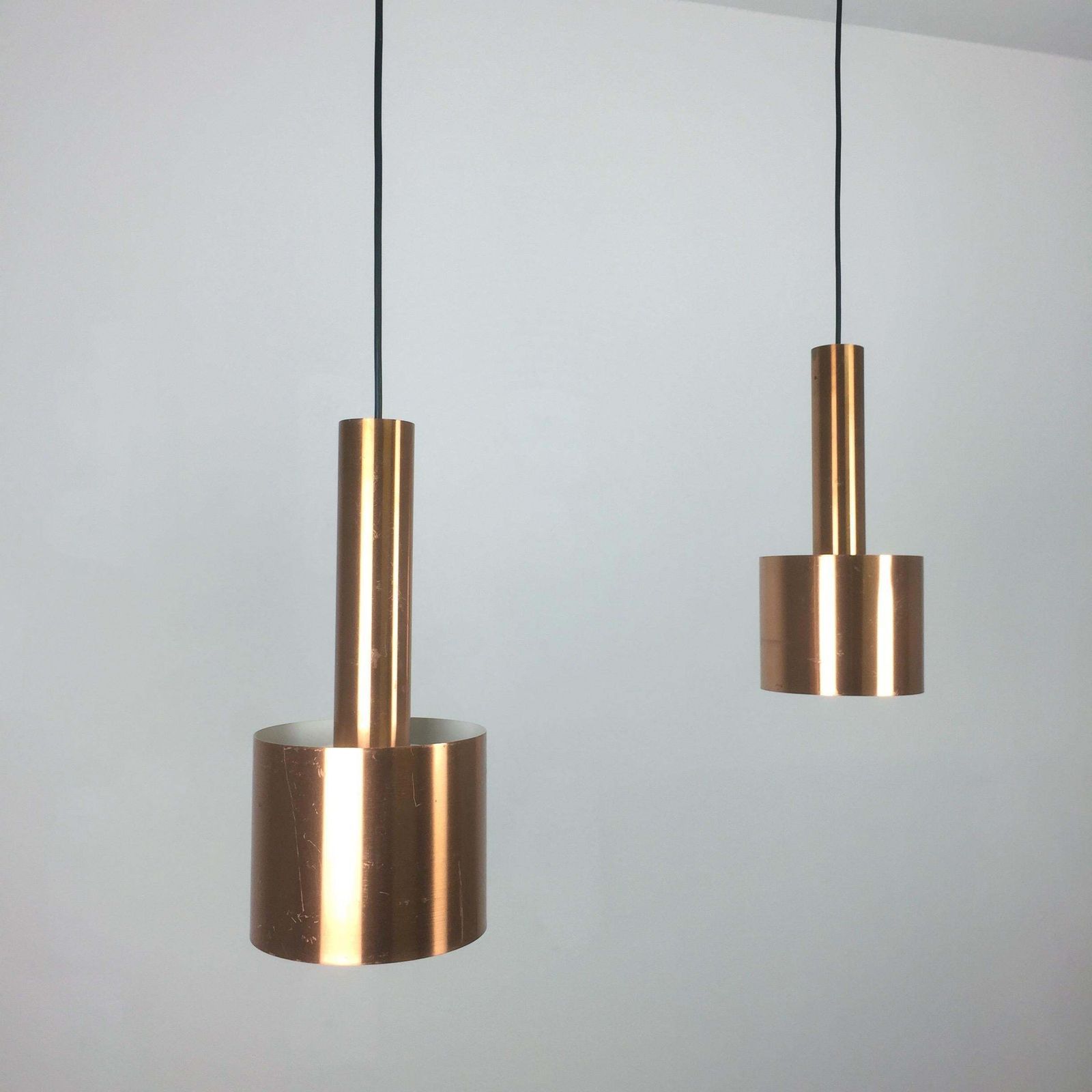 Set Of 2 "Club" Hanging Light Copper Jo Hammerborg Fog & Mørup, Denmark, 1963 photo for sale