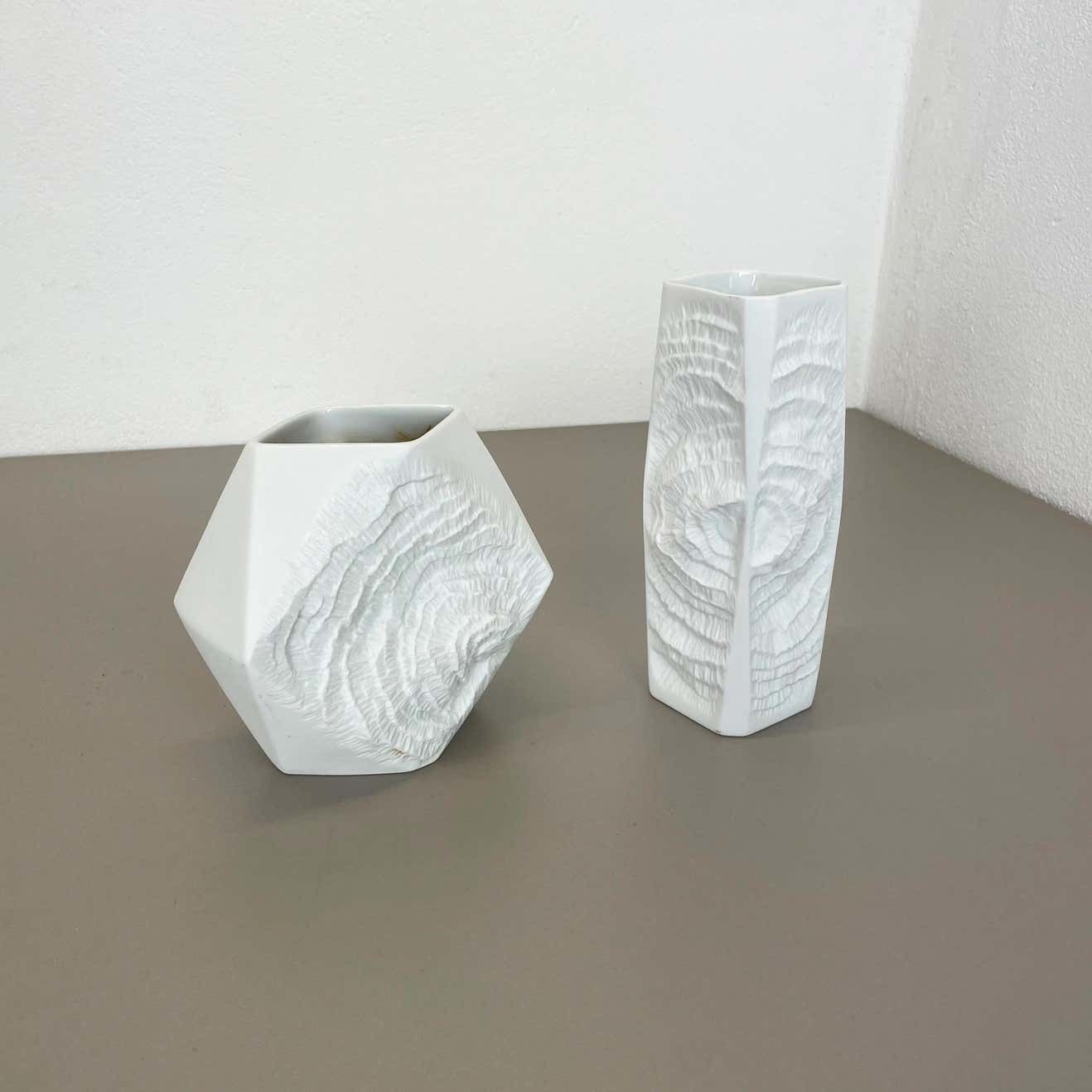 Set Of 2 Original Op Art Biscuit Porcelain Vases By Ak Kaiser, Germany, 1970s photo for sale
