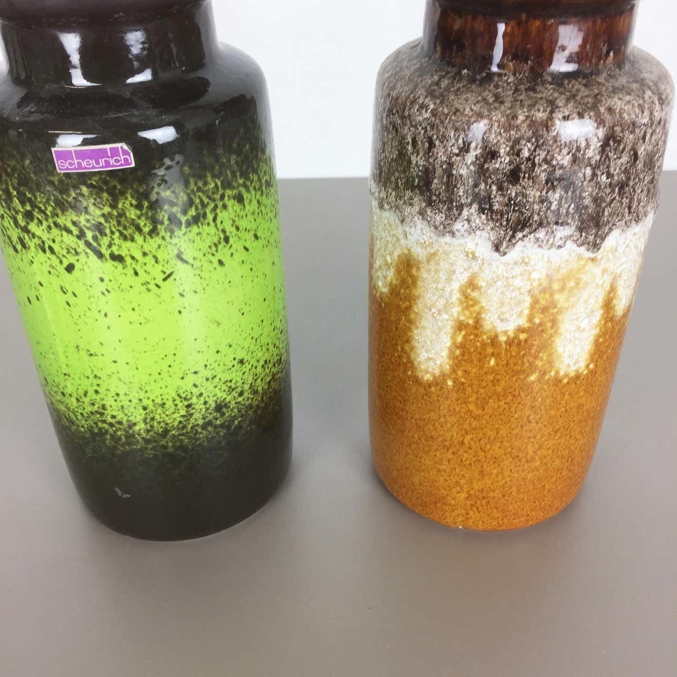 Set Of Two Vintage Pottery Fat Lava Vases Made By Scheurich, Germany, 1970s photo for sale