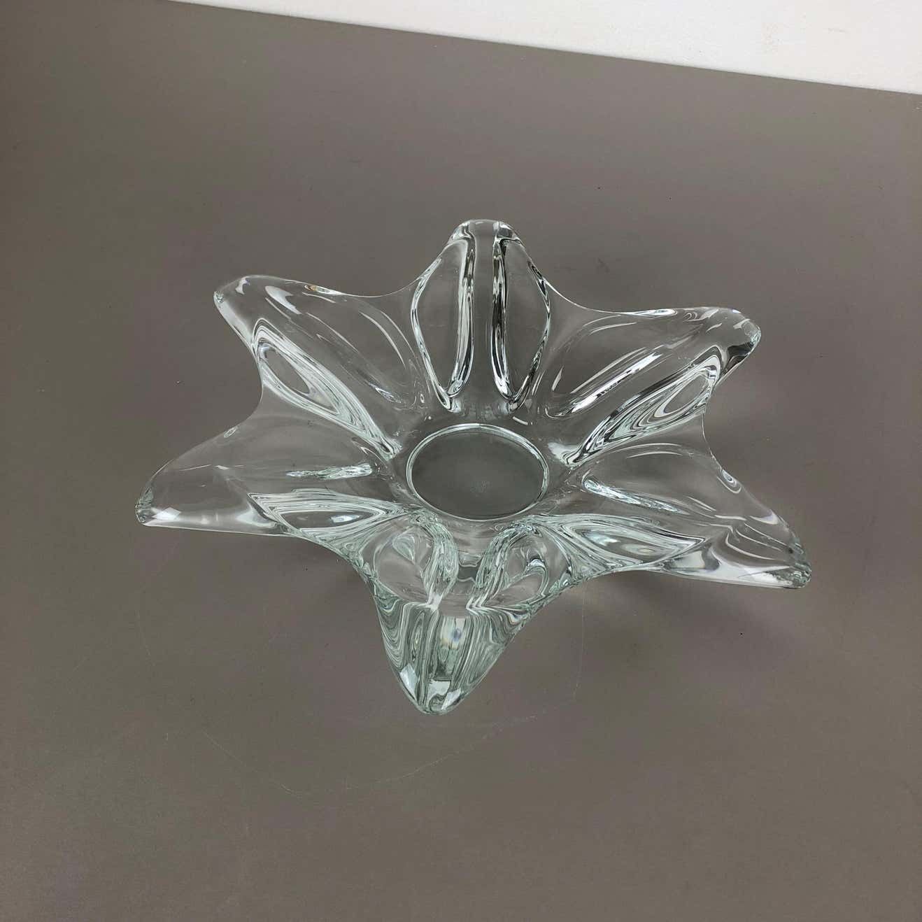 Large French Floral Crystal Glass Shell Bowl By Art Vannes, France, 1970s photo for sale