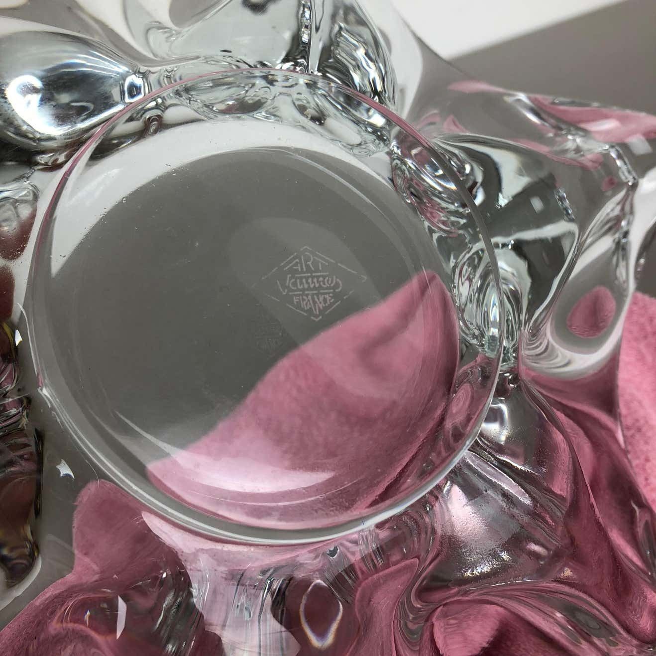 Large French Floral Crystal Glass Shell Bowl By Art Vannes, France, 1970s photo vinterior