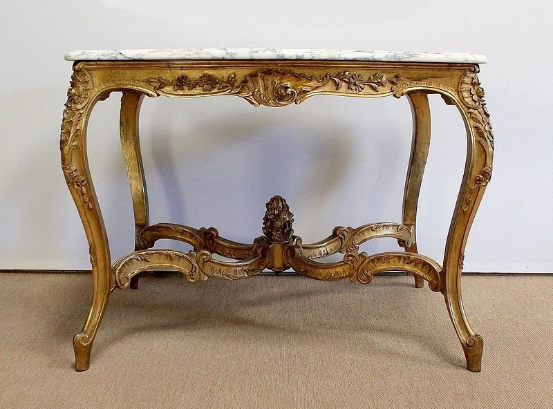 Marble And Gilded Wood Center Table, Regency Style, 2nd Part Of The 19th Century photo buy